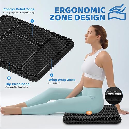 Miniatura 8 de Paquete de 2 cojines de gel, cojines para silla de oficina con fundas, cojines de coxis para aliviar la presión, cojín de coxis, cojines para sillas