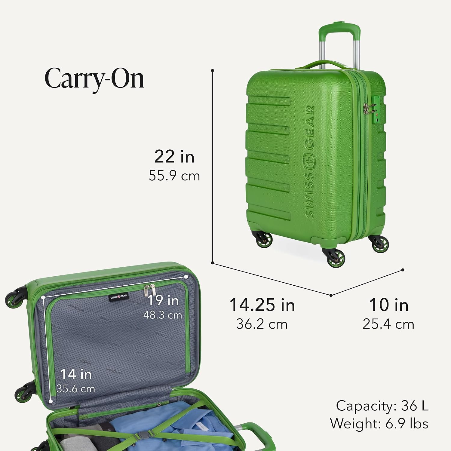 SWISSGEAR Signature Carry-On/Large Hardside Expandable Spinner Luggage Set, ABS Construction, TSA-Friendly Lock, Green, 2-Piece Set (19/27-Inch) thumbnail