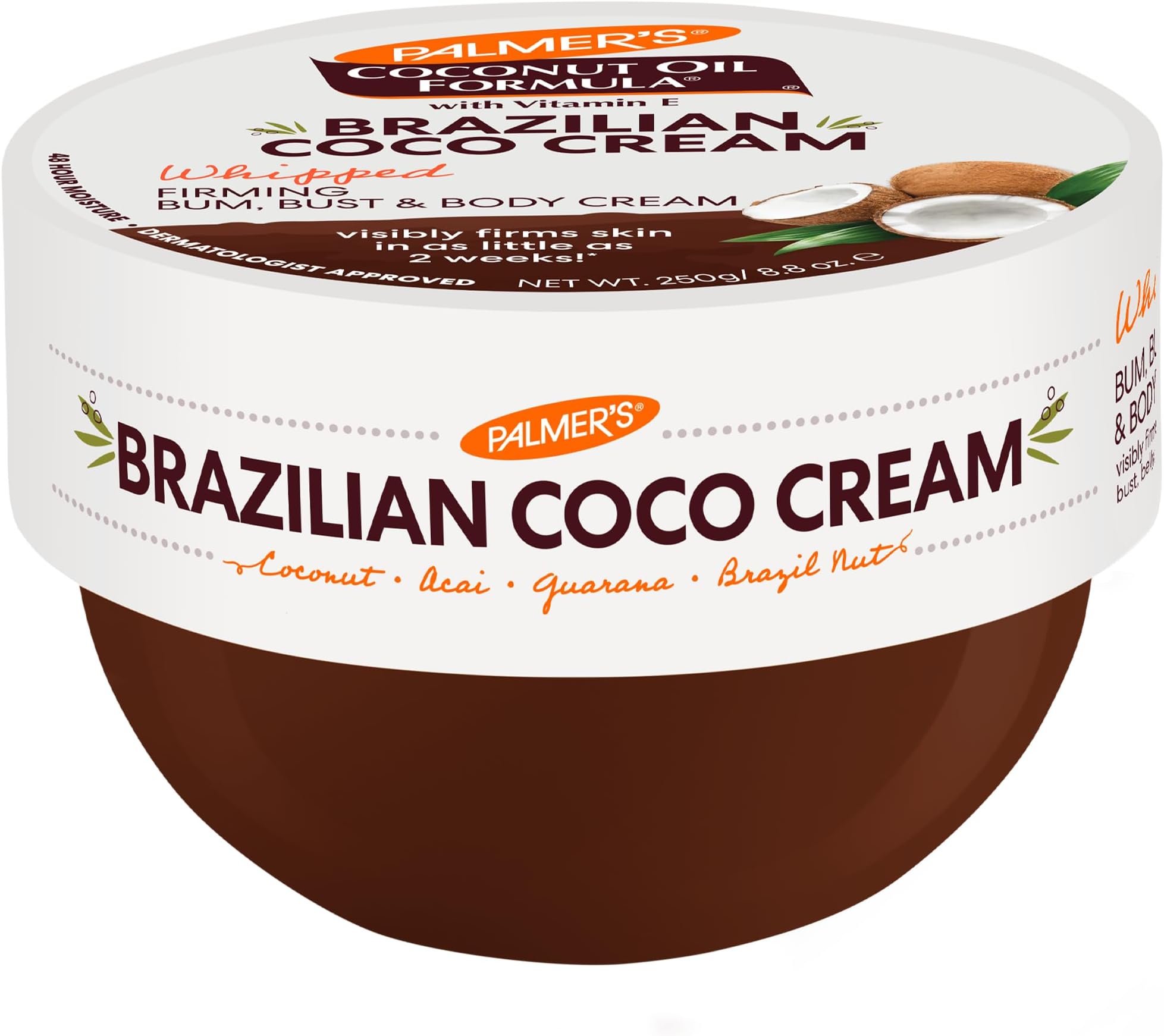 Palmer's Coconut Oil Formula Brazilian Coco Cream with Vitamin E, 8.8 Fl Oz, Whipped Bum, Bust & Body Cream, Helps with Skin Tightening & Firming