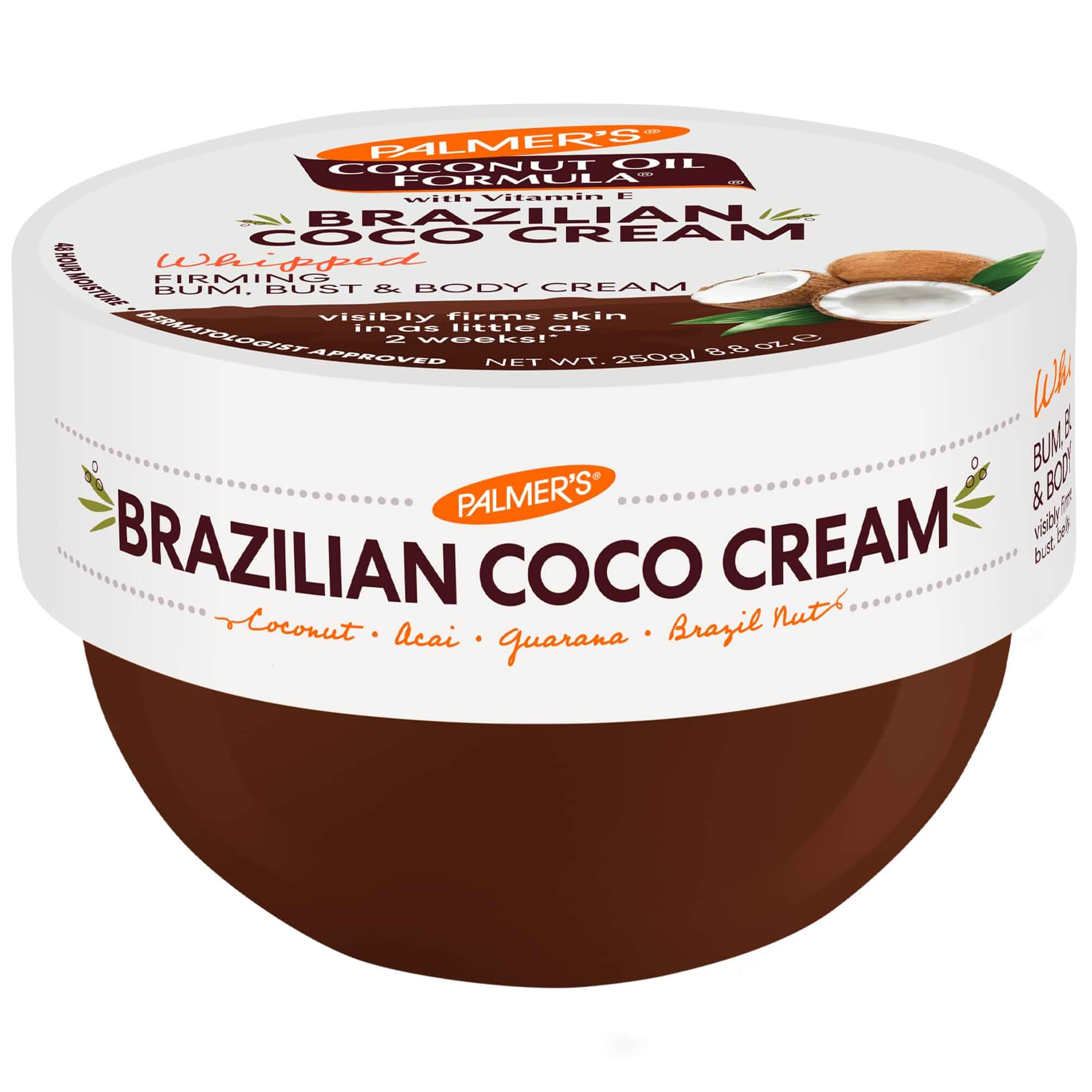 Palmer'sFirming Body Cream, Brazilian Coco Coconut Oil Formula (8.8 Fl Oz) Whipped Bum, Bust & Body Cream, Helps with Skin Tightening, Firming, Guarana, Acai+Brazil Nut, Deep Hydration, 48hr Moisture