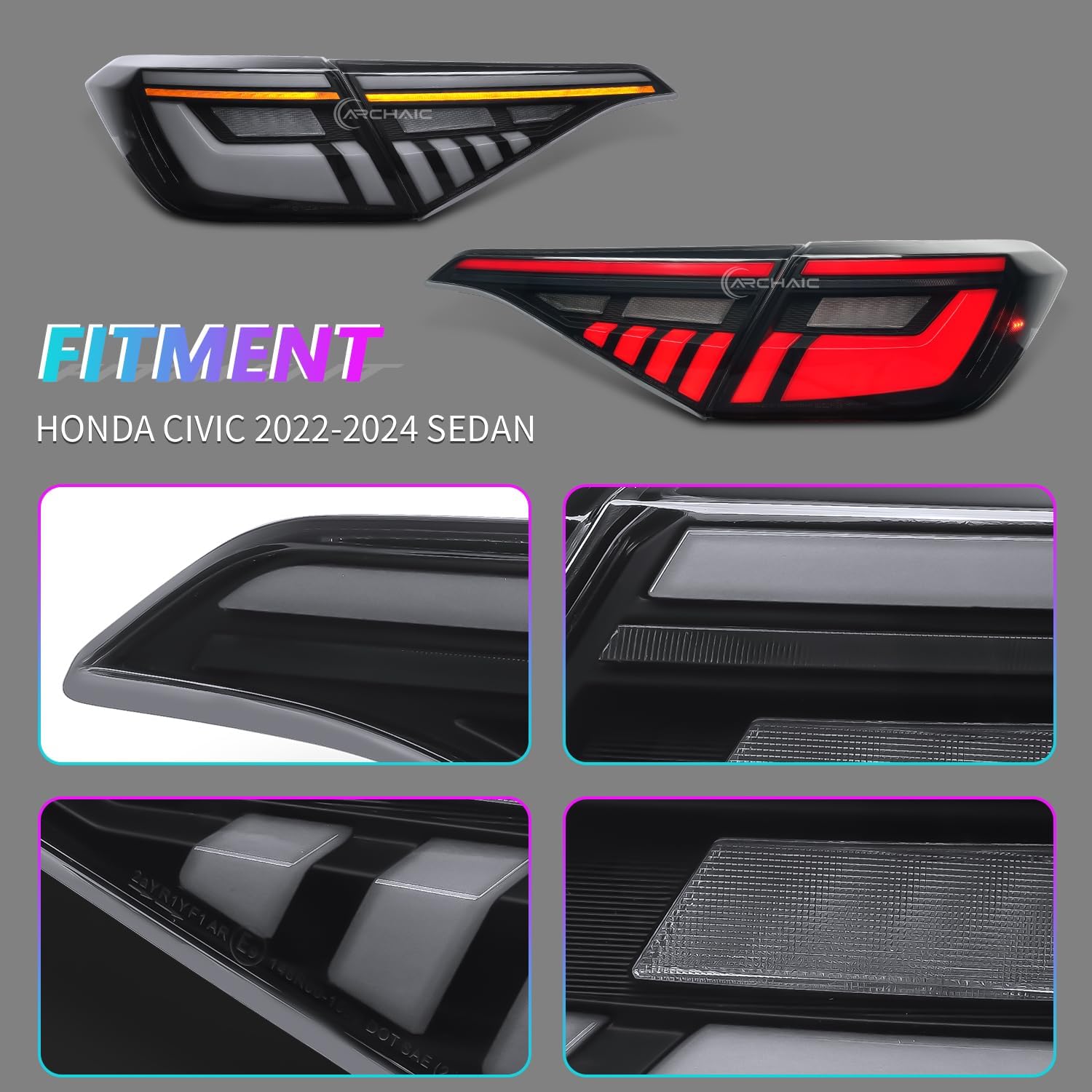 Tail Lights Compatible with 2022-2024 Honda Civic Sedan,11th Gen Civic Taillights w/Dynamic DRL N Sequential Turn Signal,Smoked