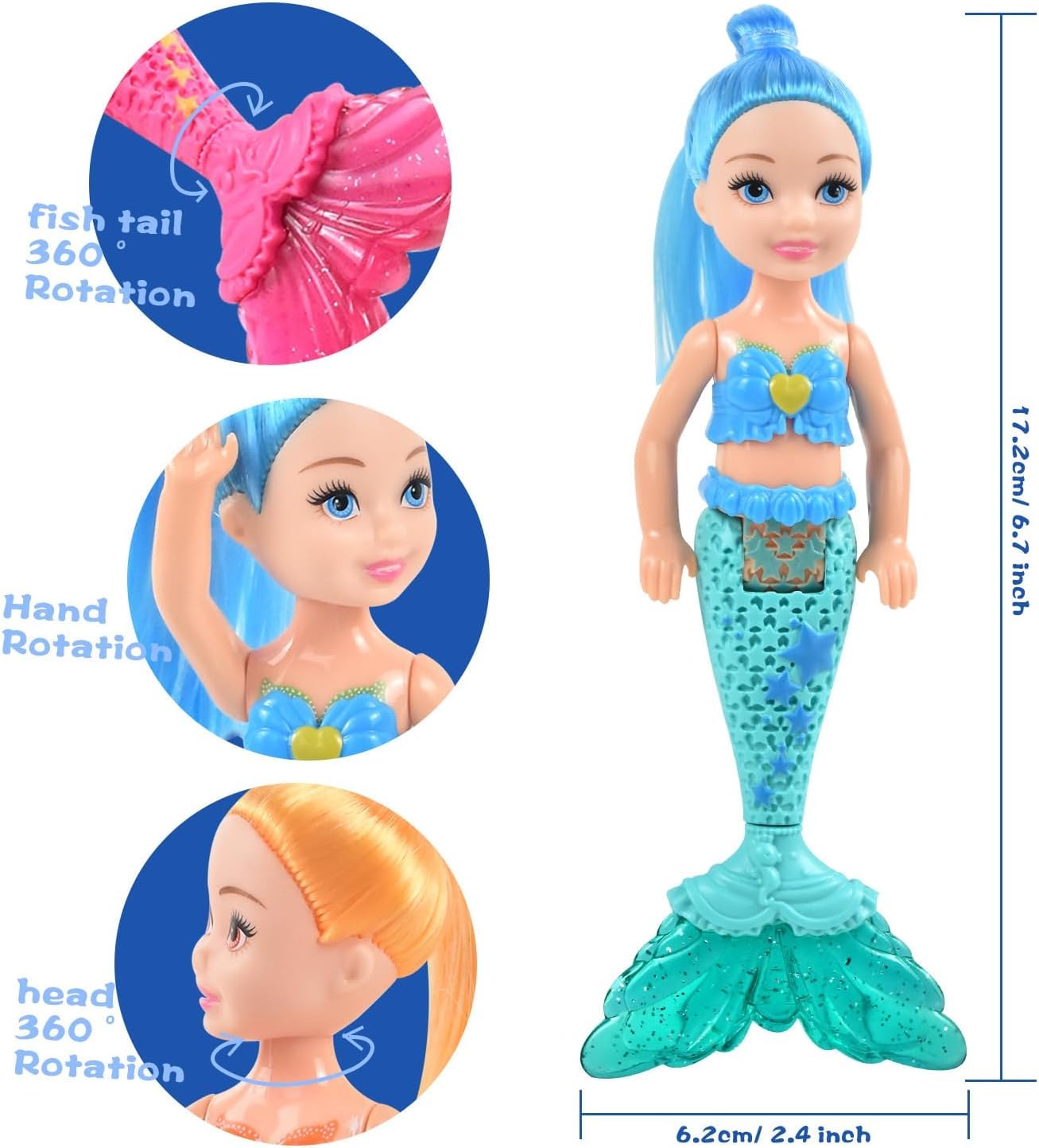 iFunLong Mermaid Doll Toy for 3+ Girls Gifts, 3Packs, Multicolor, 17.2 cm (height) x 6.2 cm (length) - Image 4