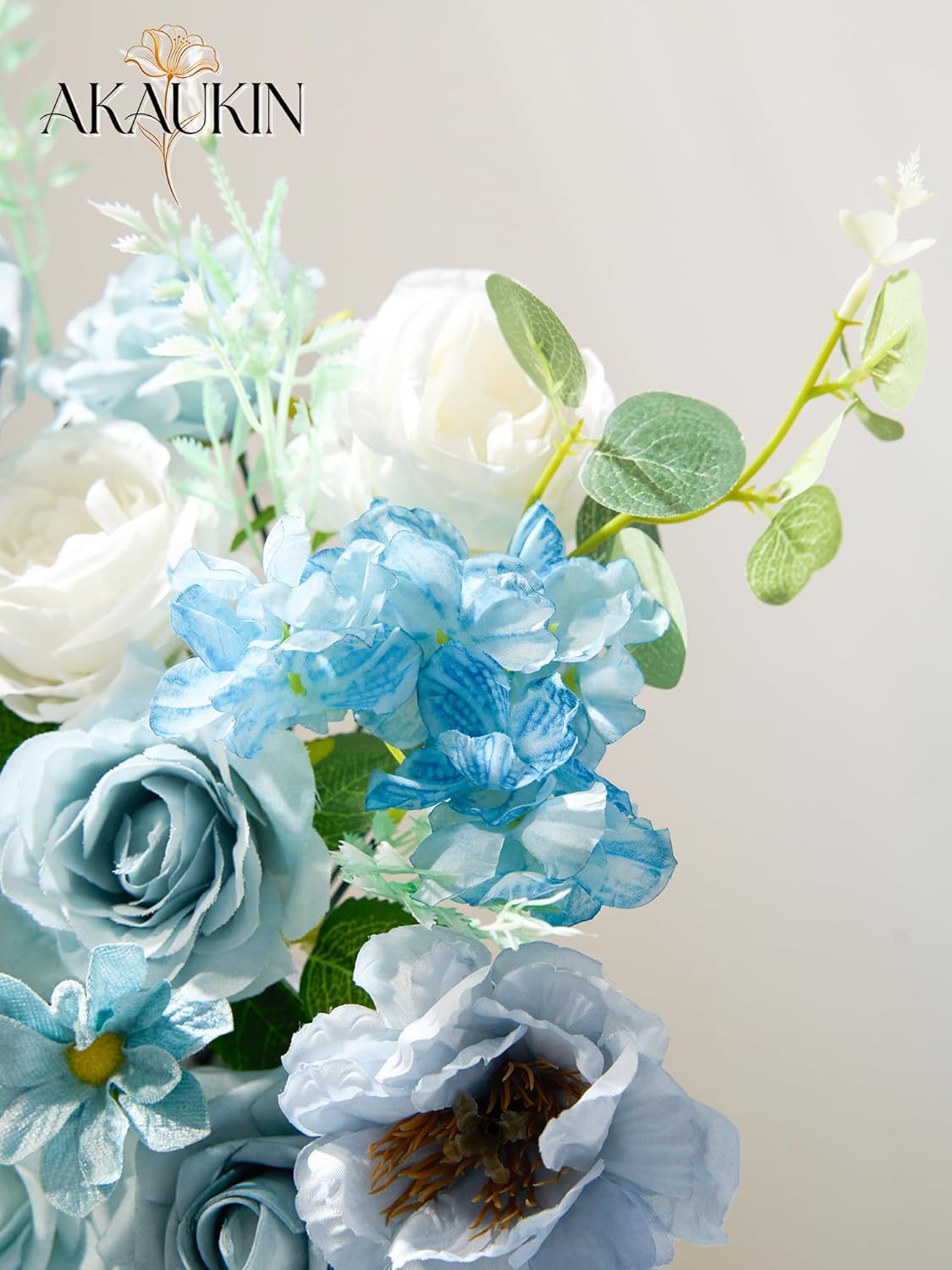 Blue Artificial Flowers Combo, Fake Silk Dahlia Roses Bulk, Faux Bouquet with Stems Box Set for Wedding Arrangements, Bridal Floral, Baby Shower, Table Centerpieces, Birthday Party, Home Decoration