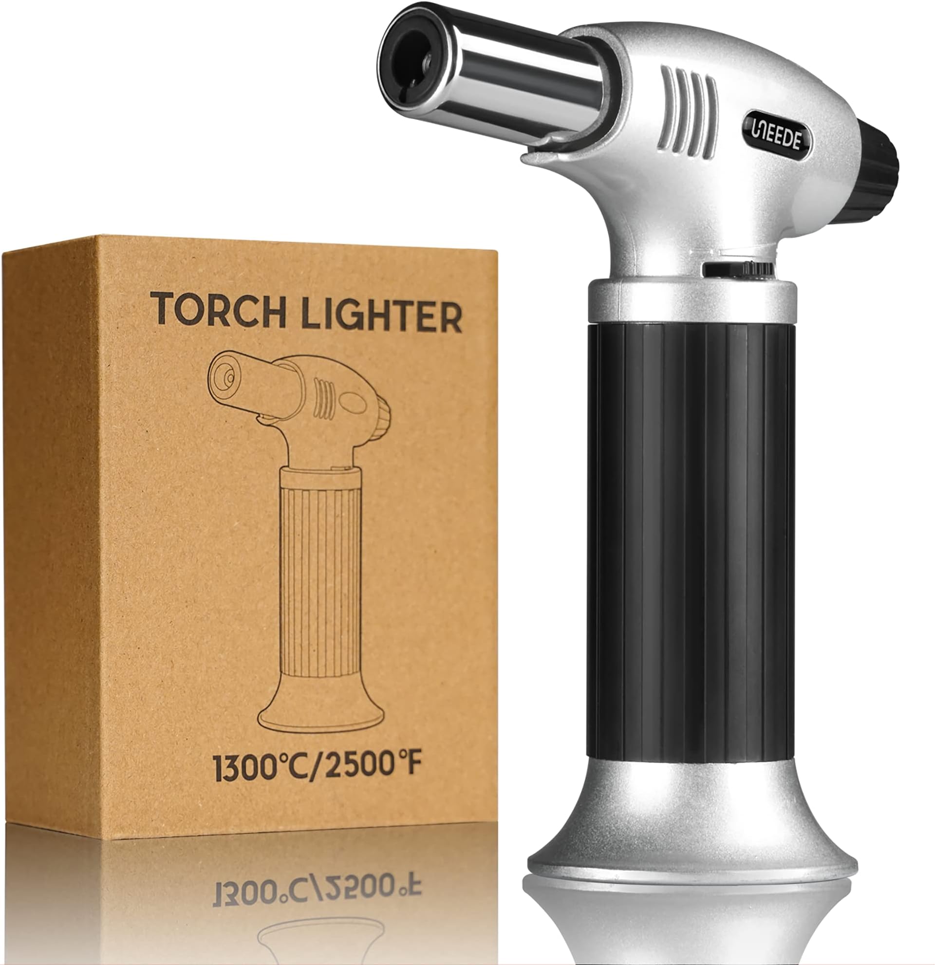 UNEEDE Multicolor Chef Torch, Blowtorch with Safety Lock for Caramel Desserts, Grill, Cigarette Lighter, Maximum Temperature 752°F, Stainless Steel and Aluminium Body