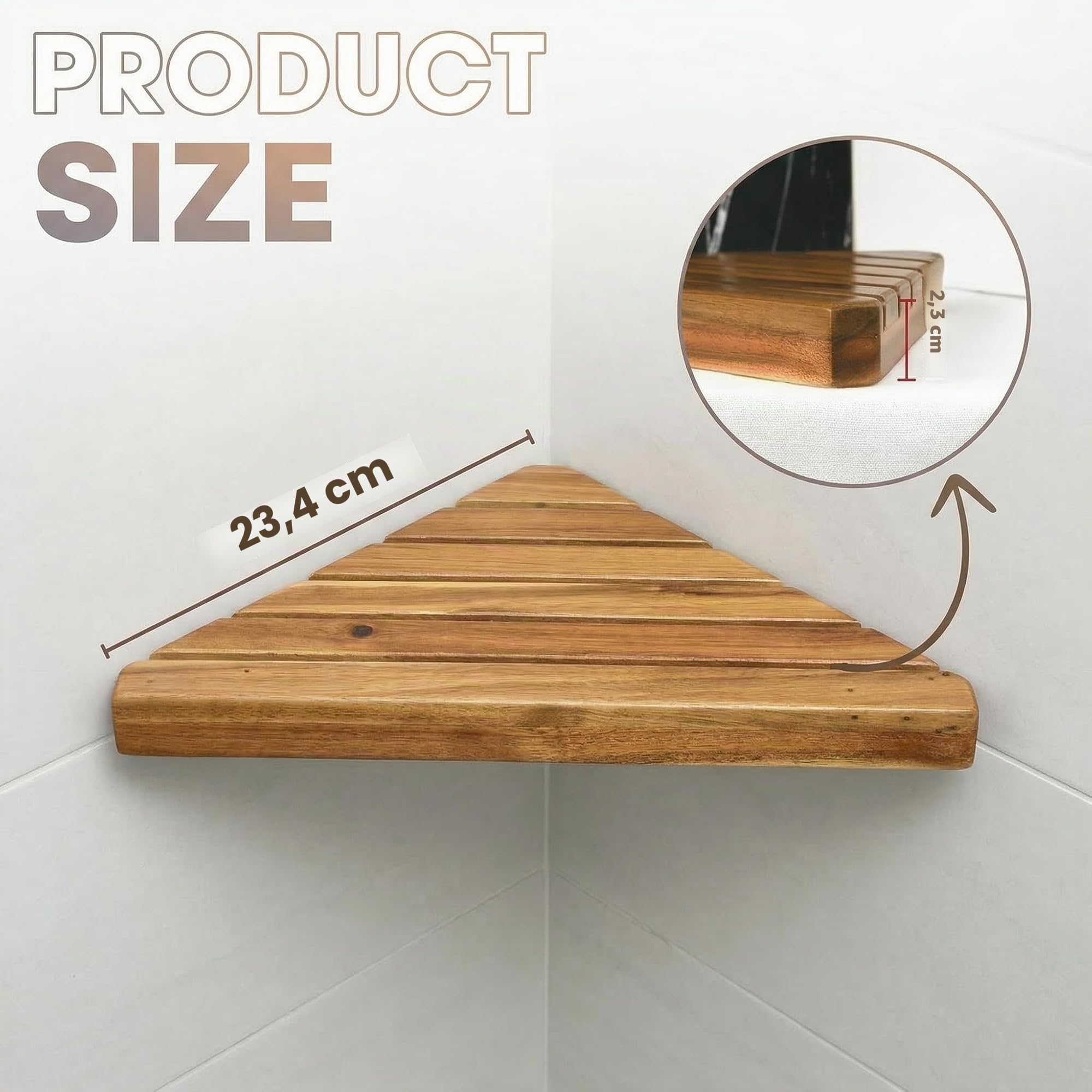 2er-Pack Holz Eckregal Duschregal Dreieckiges Eckregal Badregal für geflieste Wand, Ohne Bohren