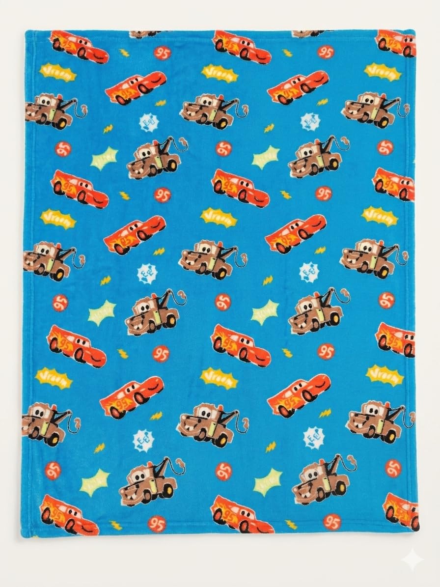 Cudlie Multicolor Cars Throw Blanket | Truck Blanket Plush Fleece | Race Car Blankets | Lightning Mcqueen & Tow Mater | Officially Licensed