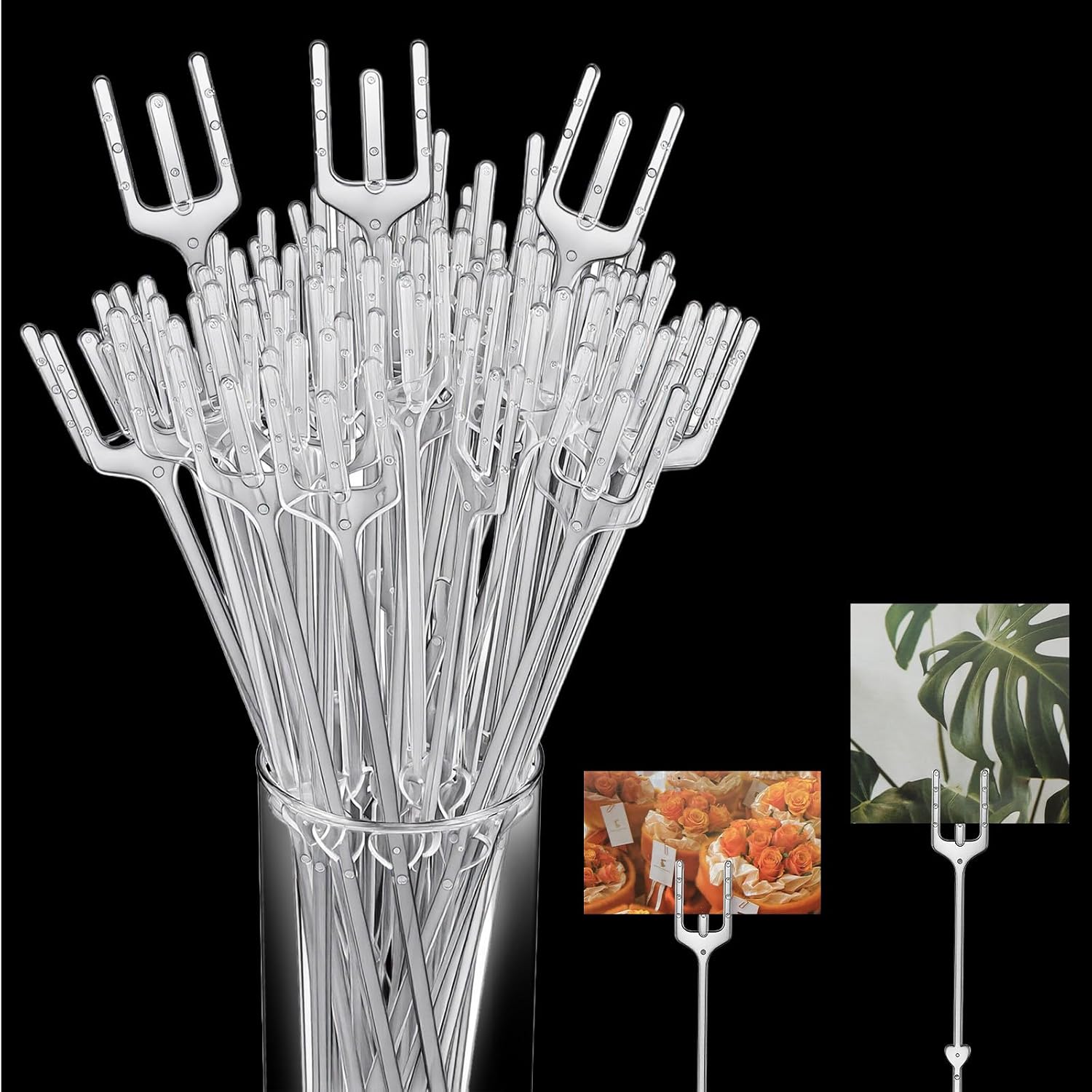 320 Pcs Clear Plastic Floral Pick Card Holders 9.4 Inch Straight Head Fork Shaped Flower Sticks for Wedding Bouquet Arrangement Table Numbers Photo Cake Birthday Party Decoration
