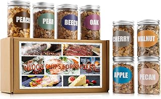 INSISART Natural Smoker Wood Chips Variety Pack: 8 Flavors (Apple, Cherry, Oak, Pecan, Pear, Peach, Hickory, Beech) 8oz Each for BBQ, Cocktails, Meat & Fish