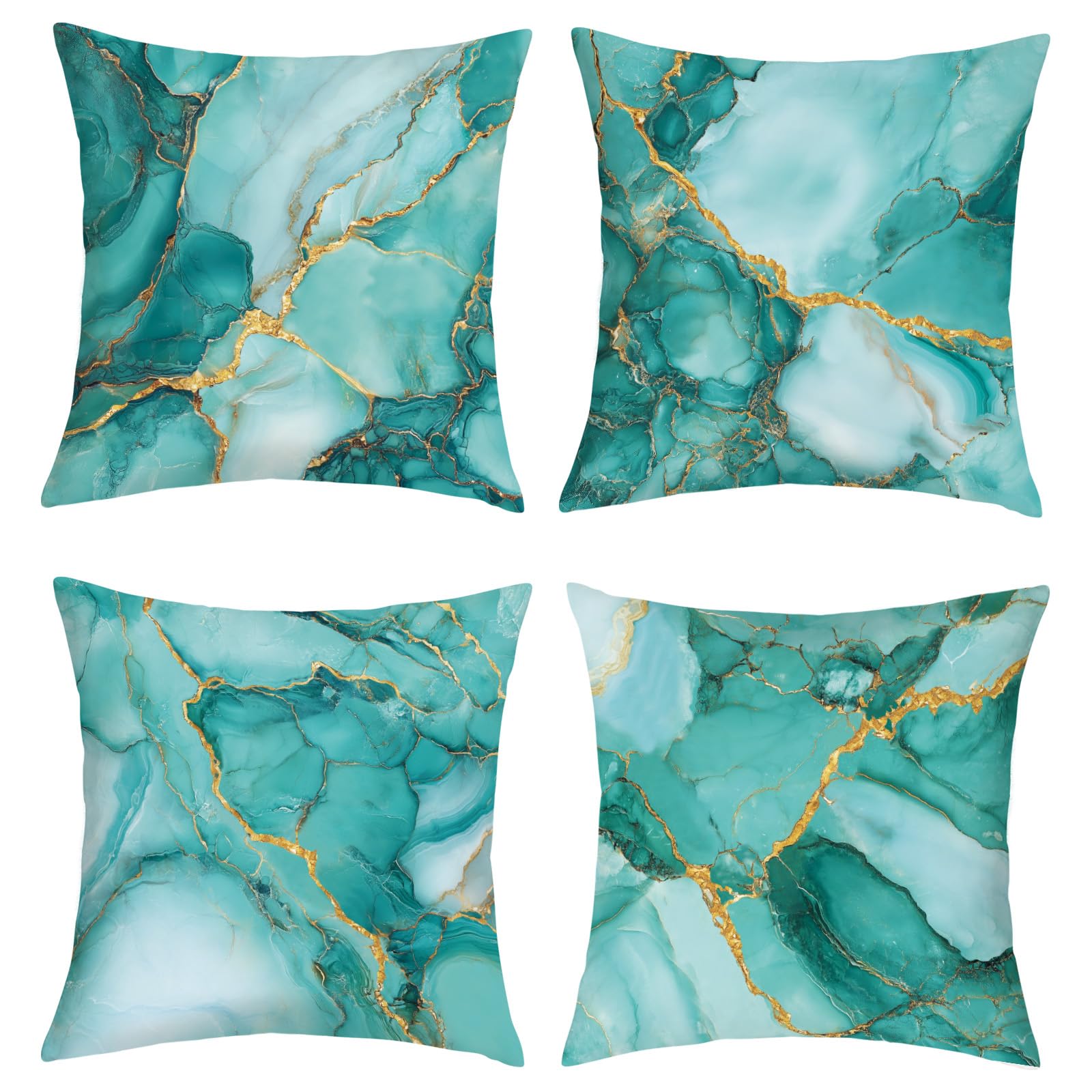 Joymaison Turquoise Marble Throw Pillow Covers 18x18 Inch Set of 4 Modern Abstract Marble Pattern Cushion Covers Home Decor for Couch Cushion Cases