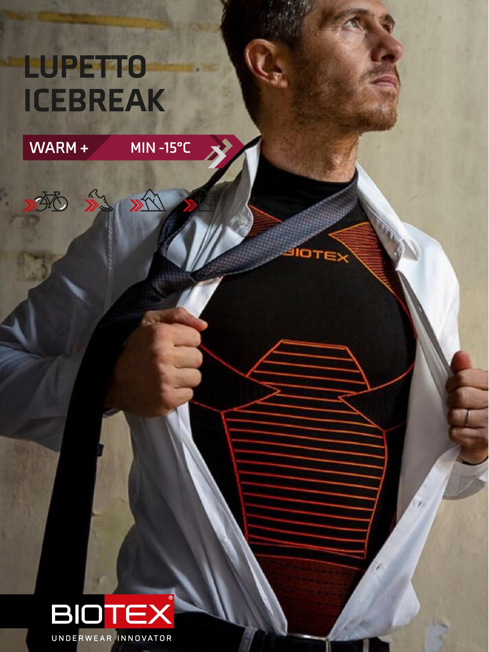 BIOTEX Lupetto Icebreak per Ciclismo e Running, Intimo Tecnico Sportivo, Maglia Termica con Multi Zone 3D