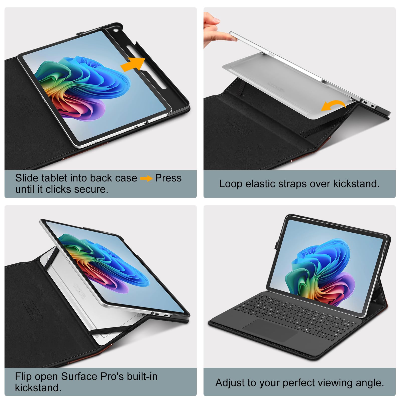 Fintie Funda para Microsoft Surface Pro de 12 Pulgadas, 1ª edición (2025), Cartera de visión de múltiples ángulos, Funda de Negocios con Bolsillo y Soporte para lápiz Capacitivo, Compatible con