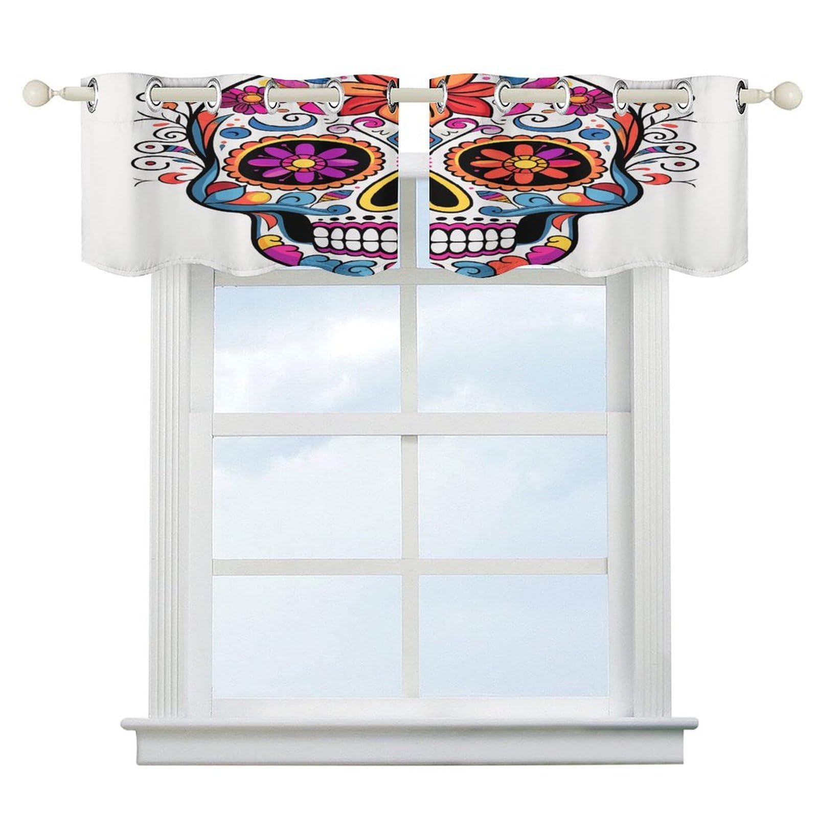 Cortina corta con bolsillo de calaveras de azúcar para dormitorio