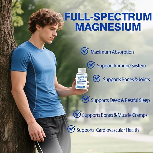 Miniatura 3 de Complejo de magnesio 1000 mg, 7 suplementos de magnesio elemental con glicinato de magnesio, citrato, malato, taurato, óxido, aspartato, orrotato,