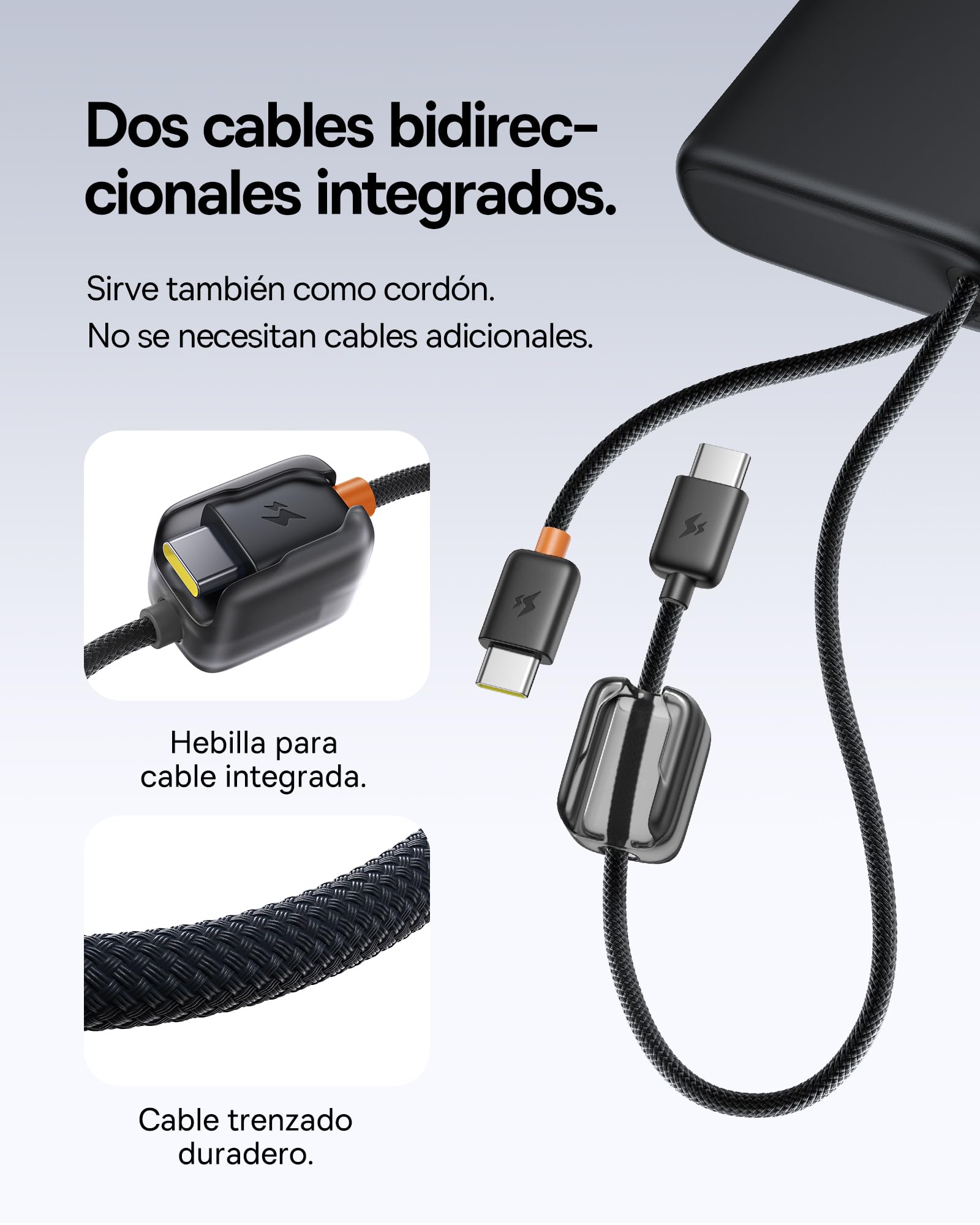 Baseus FC41 145W 25000mAh Powerbank Laptop Schnellladen Power Bank mit 2 integrierte USB-C Kabel Externe Handyakkus für MacBook Pro, iPhone 17/16/15, DELL, HP, SteamDeck, Samsung, Negro