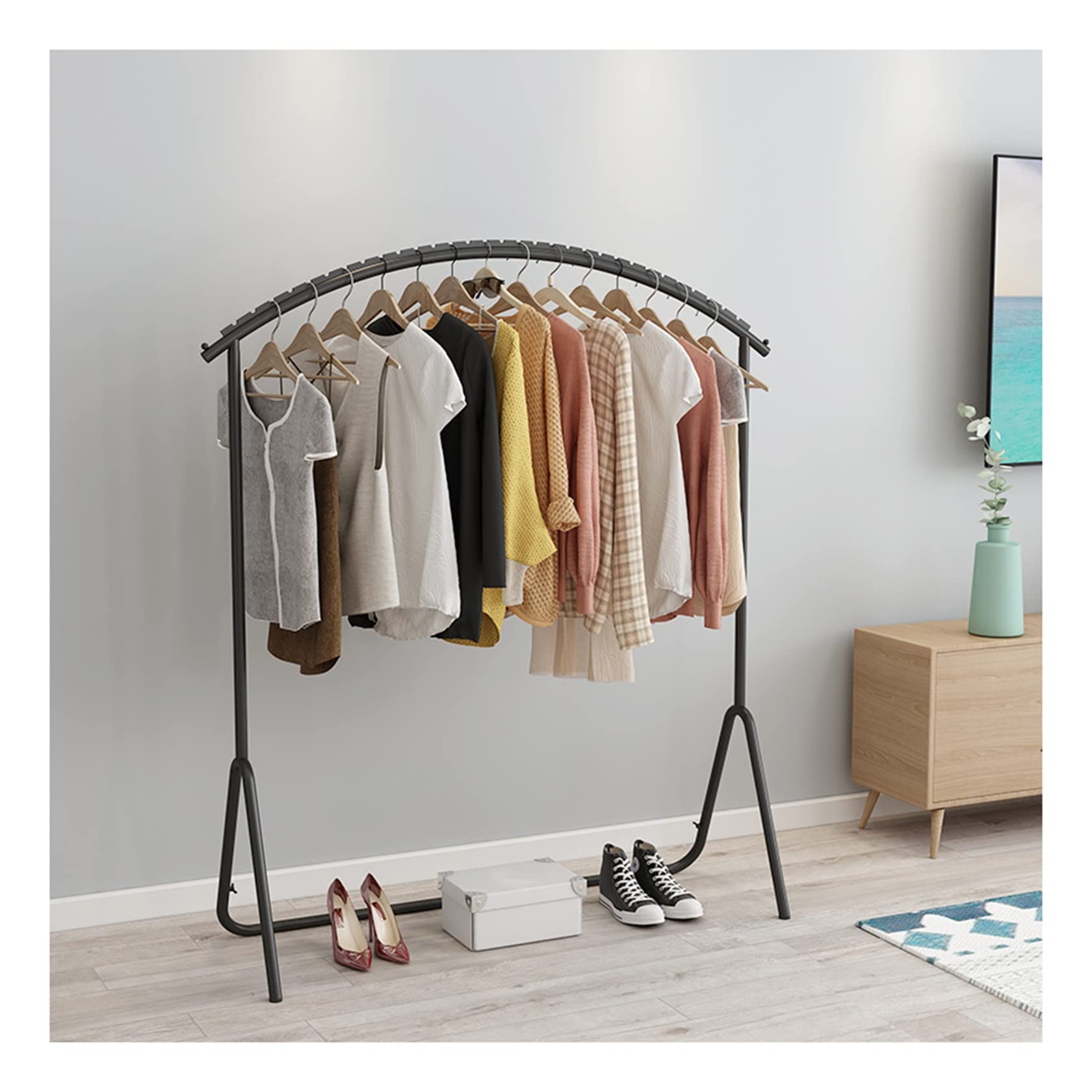 YNBSHGAA Garment Rack Metal Clothing Rack With Rail Steel Tube Clothes Rack Heavy Duty Freestanding Hanger For Entryway Bedroom Commercial Grade Clothes Display Rack,Black a-100x40x150cm