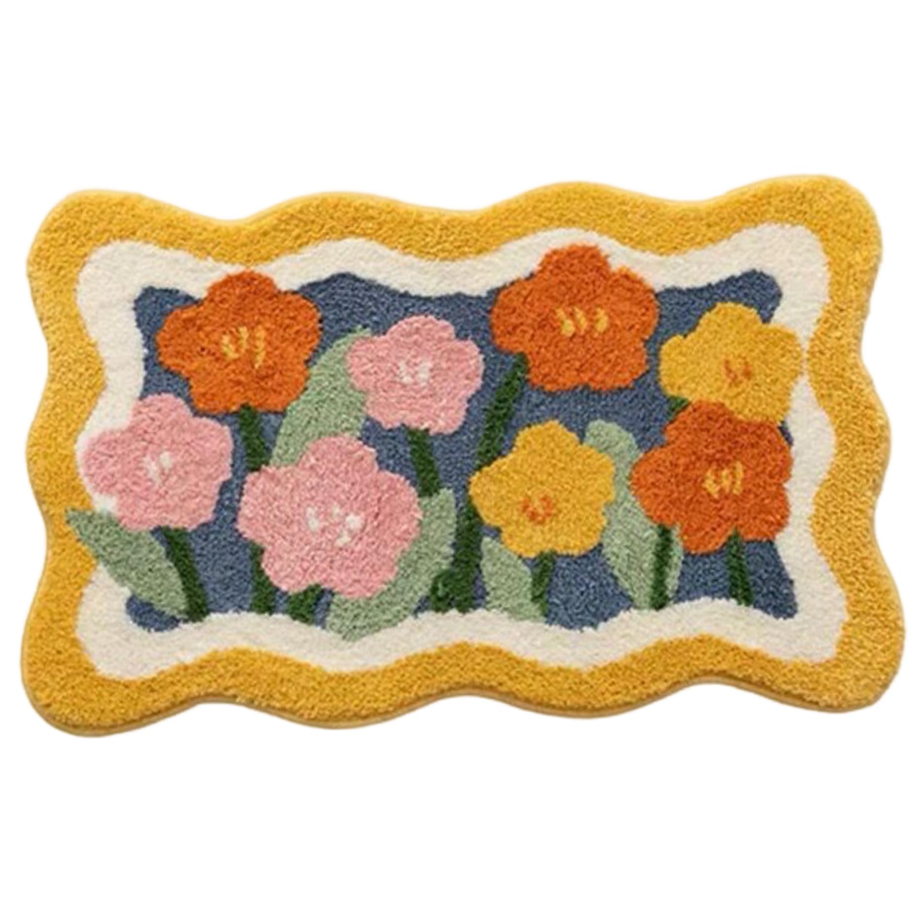 Tapis de bain floral peluche ultra douce absorbant et séchage rapide en taille 20x32