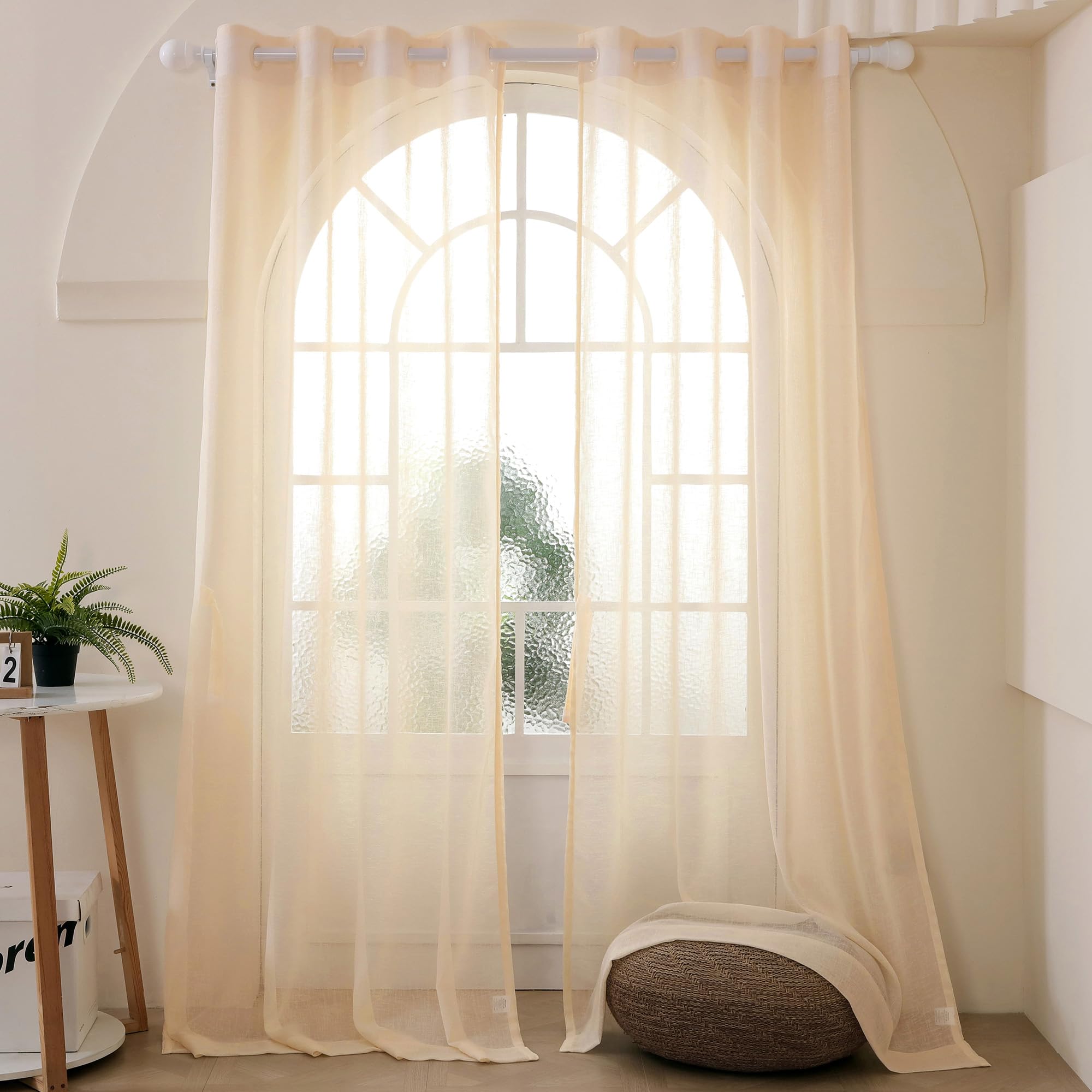 Story@Home Long Door Cotton Curtains 9 Feet Long Set of 2 | Solid Printed | Semi Transparent Curtain | Net Curtains | Sheer Curtain for Living Room | (118 x 275 cm, Beige) | Perfect for Home