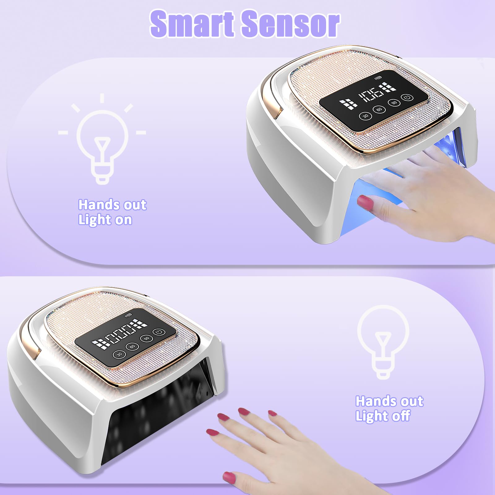 Lámpara de Uñas UV LED, 120W Profesional Lampara Uñas Semipermanentes con Sensor Automático, 4 Temporizador y Pantalla LCD Para Manicura/Pedicura Nail Art en el Hogar AS-2502W