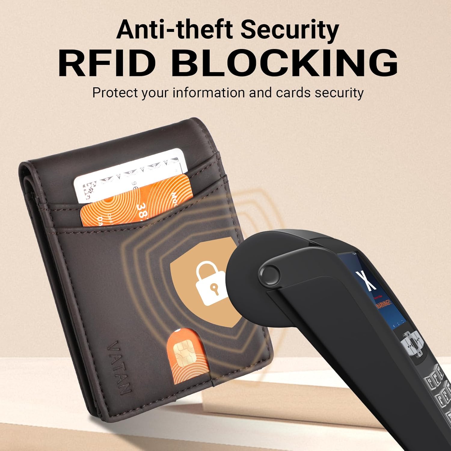 VATAN Wallet for Men Slim RFID Blocking Leather Credit Card Holder Wallet for 15 Cards, Bifold Minimalist Thin Wallet with 2 ID Windows & Cash Slot, With Gift Box (Crazy Horse Deep Brown) - Image 5