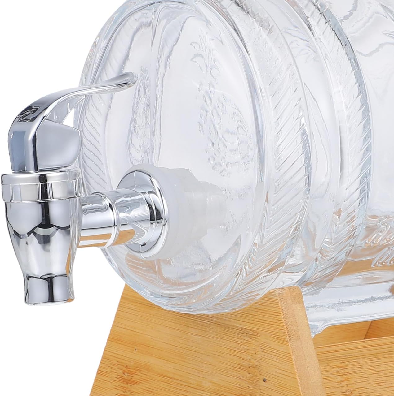 VALICLUD Wine Barrel Beverage Dispenser with Stand and Stainless Steel Faucet Glass Bamboo Drink Barrel for Serving Wine Brandy Whisky Vodka Rum at Weddings Parties and Home Gatherings