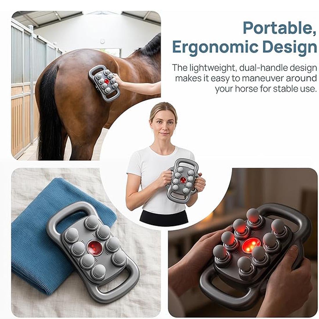 Masajeador de doble terapia VitalHorse, pistola de masaje para caballos VitalHorse de 8 cabezales, herramienta avanzada para la recuperación de tejidos profundos, 30 niveles de intensidad (A)