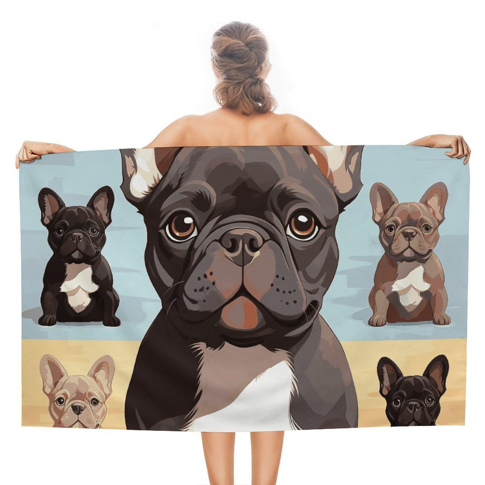 asbwuo French Bulldog Dog Cute Beach Towels Extra Large Quick Dry Absorbent