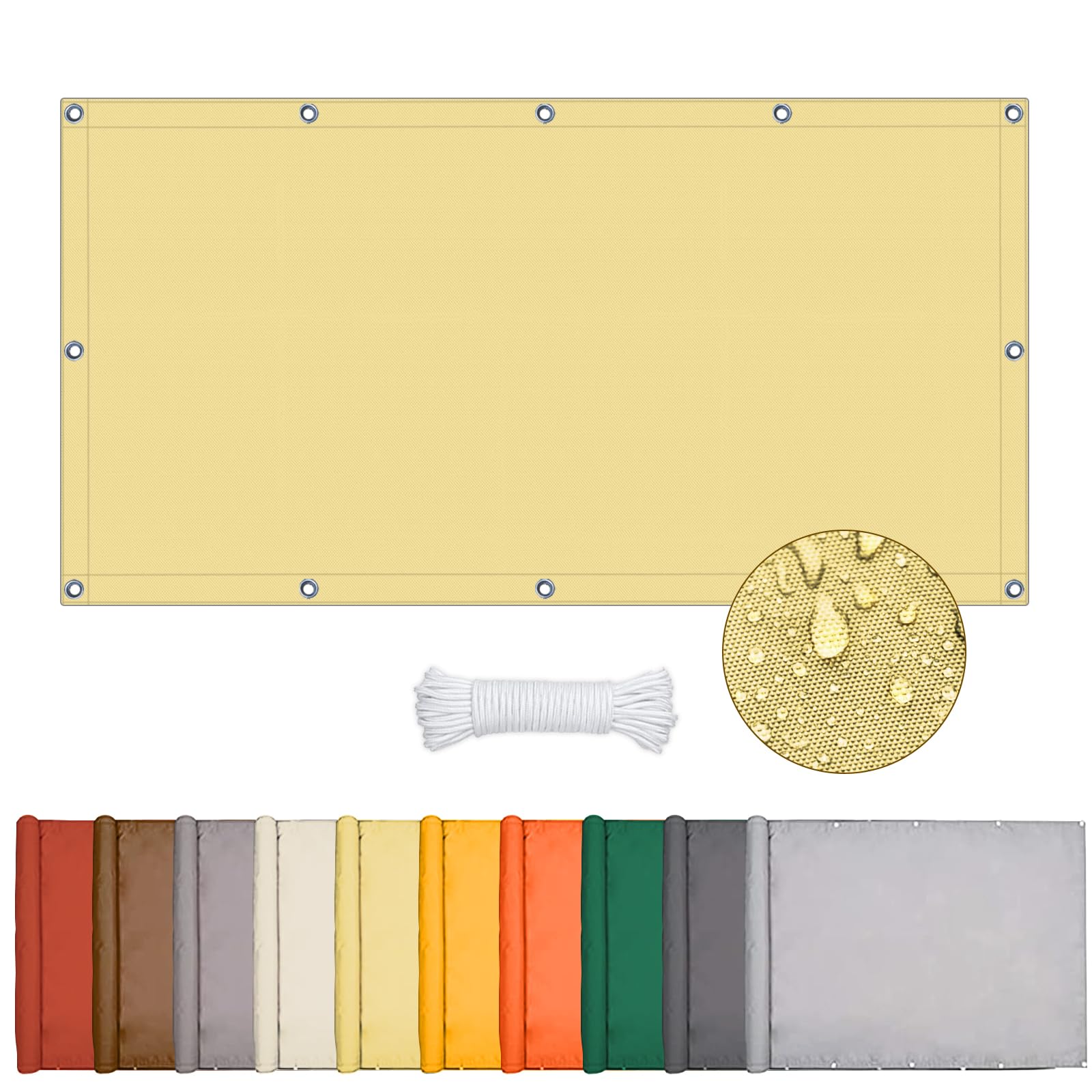 Toldo Vela Rectangular Impermeable, Vela Sombra Rectangular, 95% UV Resistente, Vela De Sombra Exterior, Toldos Exterior Terraza, Toldo Rectangular Para Balcon Patio Jardín Césped (1*2m, Color Crema) — view 10