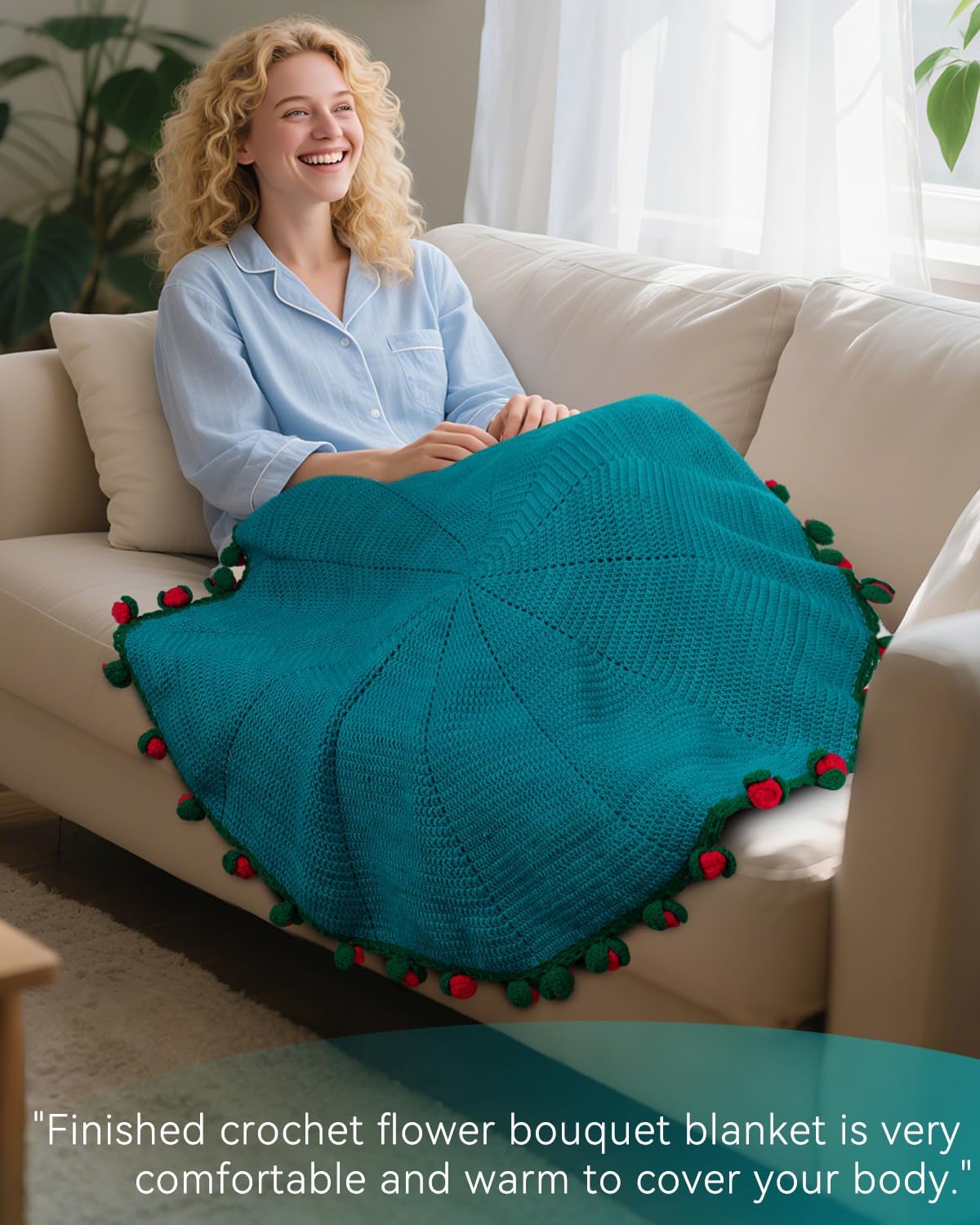Aeelike Crochet Blanket Kit, Flower Bouquet Blanket Crochet Kit for Beginners Adults Roll Up Blankets Crochet Kit with Enough Yarn Detailed Instruction, Easy DIY Kit for Women & Home Decor, Rose