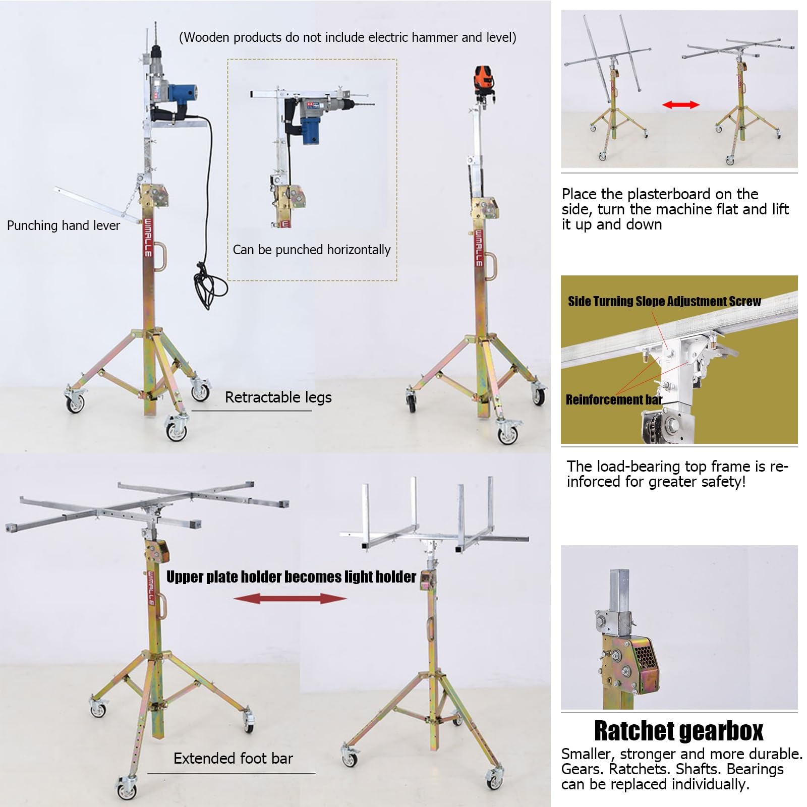 Plattenheber Trockenbaulift Plattenheber klappbar Höhe 9,8/11,5 Fuß Hält 180 Pfund Plattenlift Trockenbau Montagehilfe Höhenverstellbar Einfach zu montieren(3.5m)