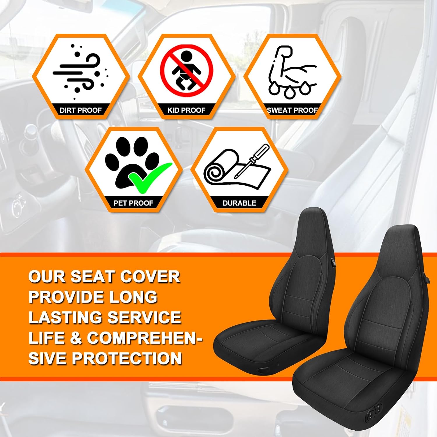 Front Seat Covers Compatible with 1985-1996 Porsche 911/912/924/928/944/968, Heavy Duty Cationic Linen Fabric Seat Protector