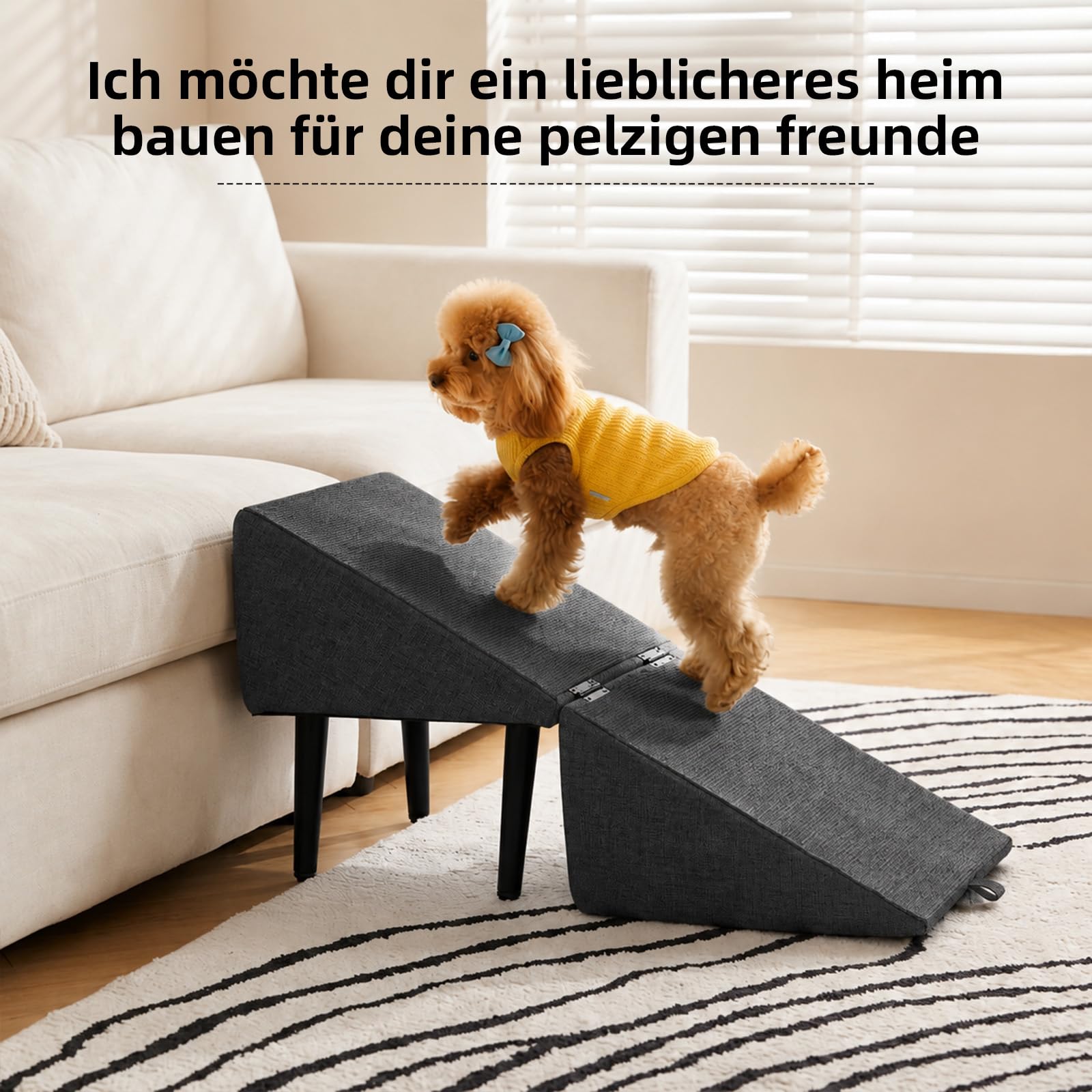 Klappbare Hunderampe mit Rutschfester Oberfläche, Leichte Hundetreppe für Bett, Sofa & Auto, Einstiegshilfe für Kleine, Alte und Verletzte Hunde (Schwarz)