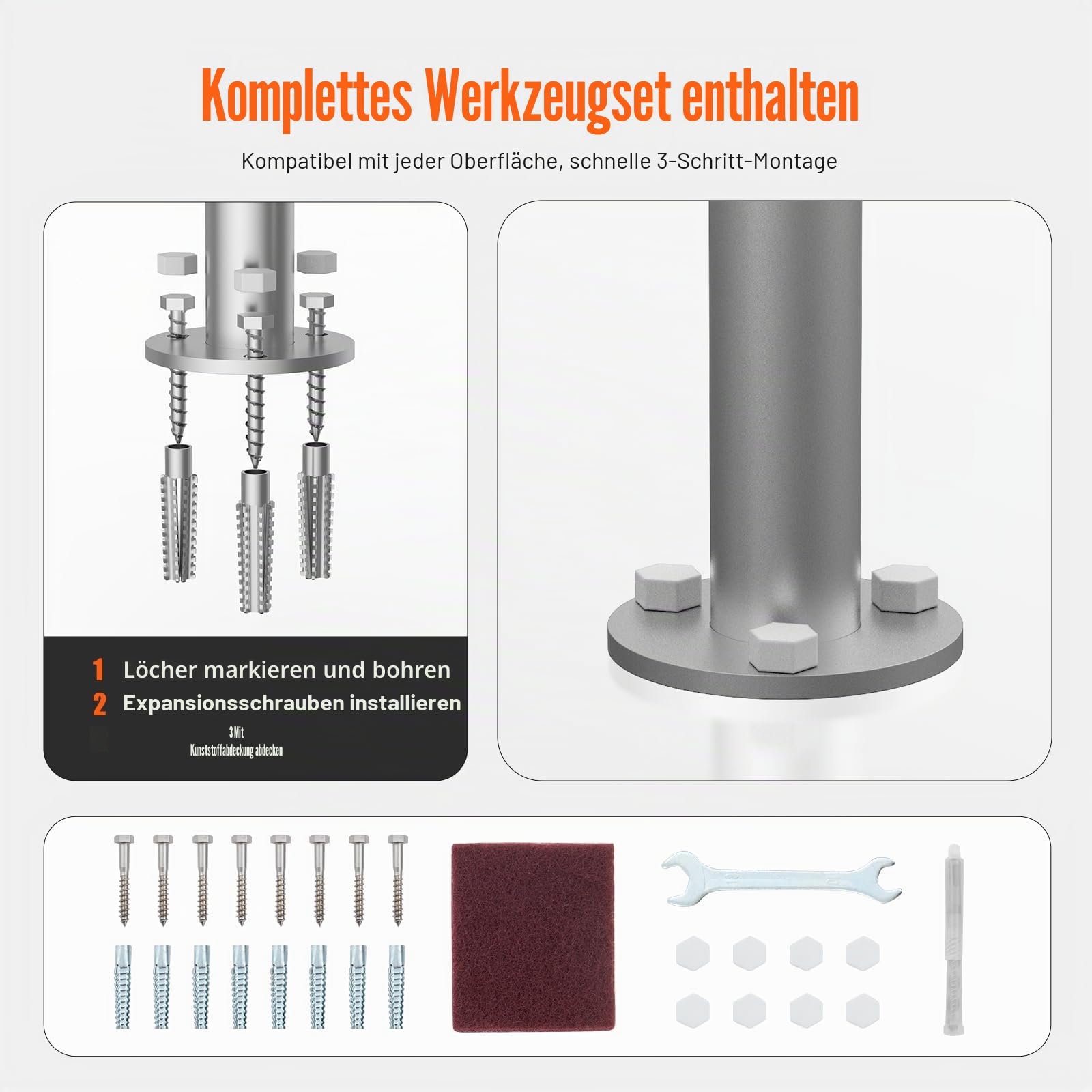 VEVOR Pool-Handlauf, 400 x 90 x 915 mm, Pooleinstieg Aluminium mit Grundplatte für Innen-/Außenpools, benutzerfreundliche Einstieghilfe für Schwimmbäder, Haltegriff mit Zubehör für Spas und Docks