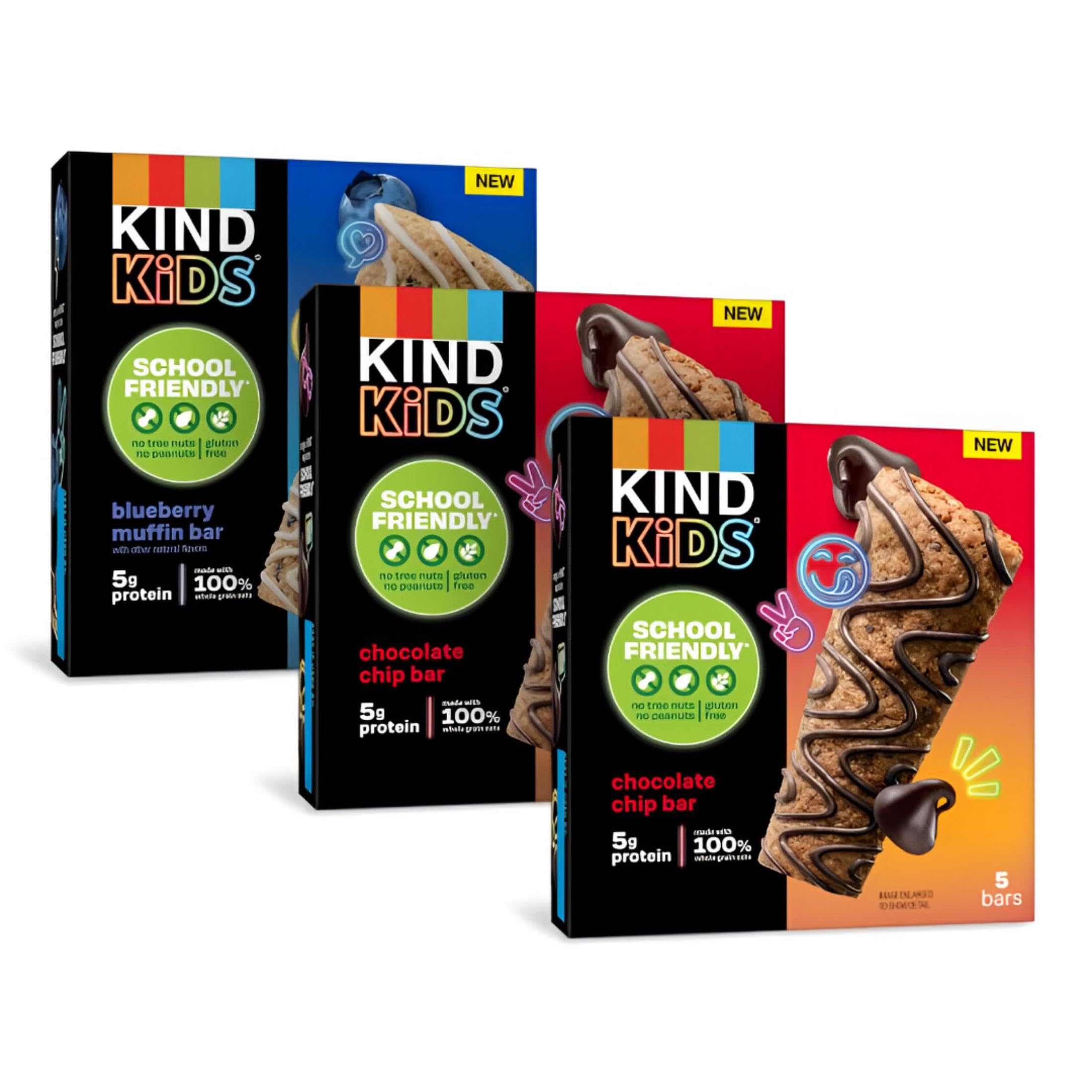 KIND Kids School Friendly Blueberry Muffin and Chocolate Chip Oat Bars Variety Pack, Tree Nut and Peanut Free, Gluten Free, Made With Whole Grain Oats, 5g Protein, 15 Count