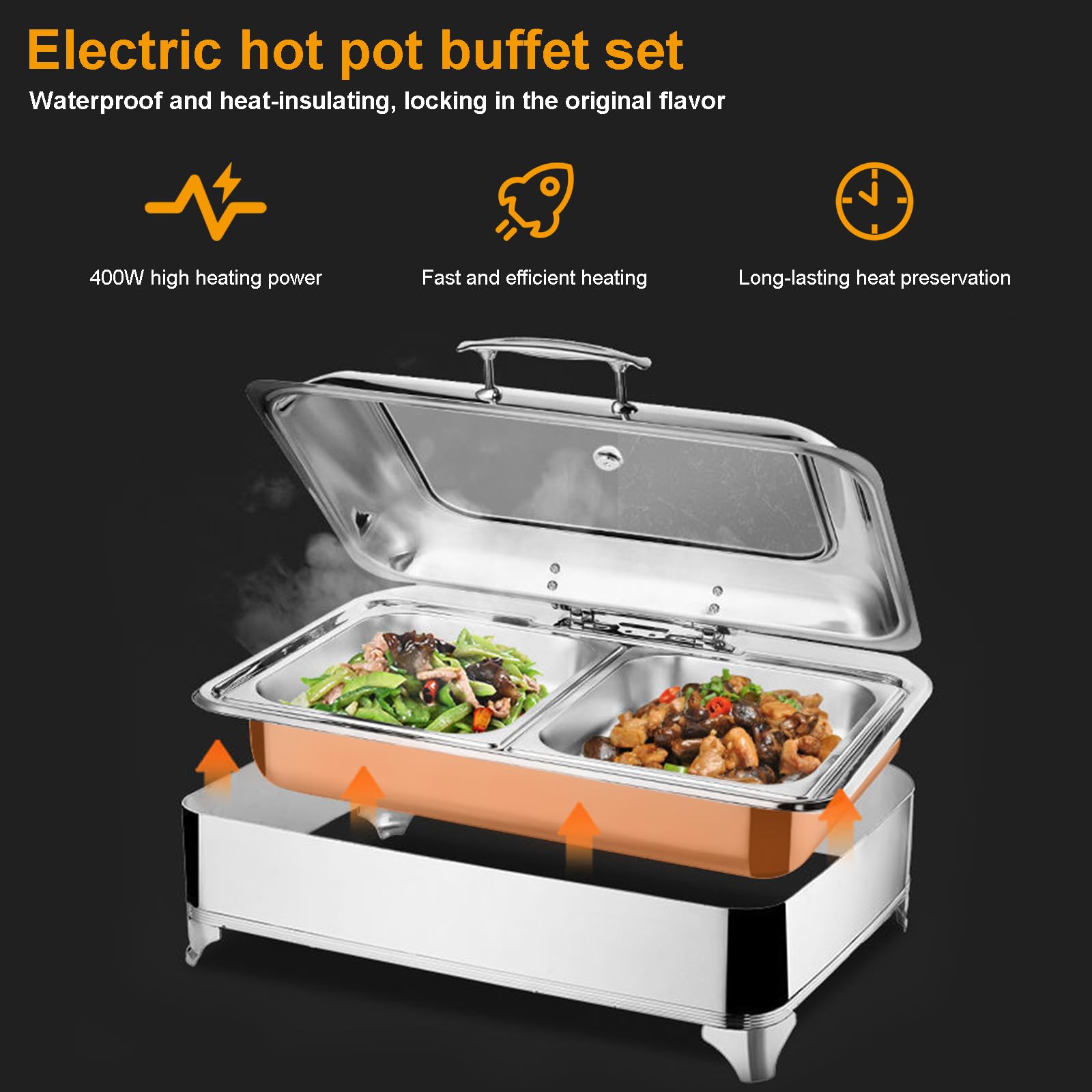 Scaldavivande Elettrico 9L Acciaio Inox - Per Buffet, Temperatura Regolabile, Coperchio Vetro - Foto 8