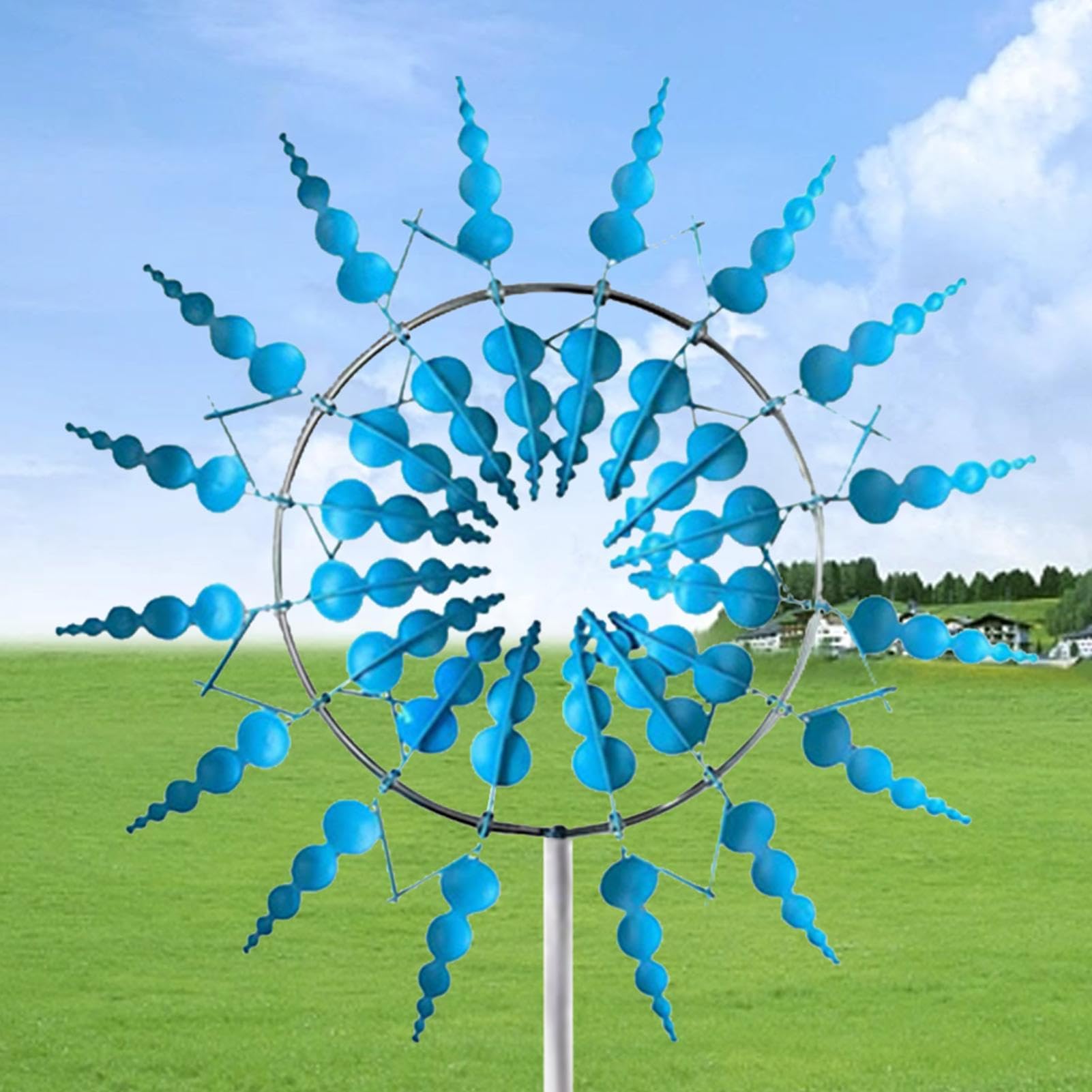 Moulin à vent en métal 3D acier inoxydable magique - Lot de 2 déco jardin extérieur
