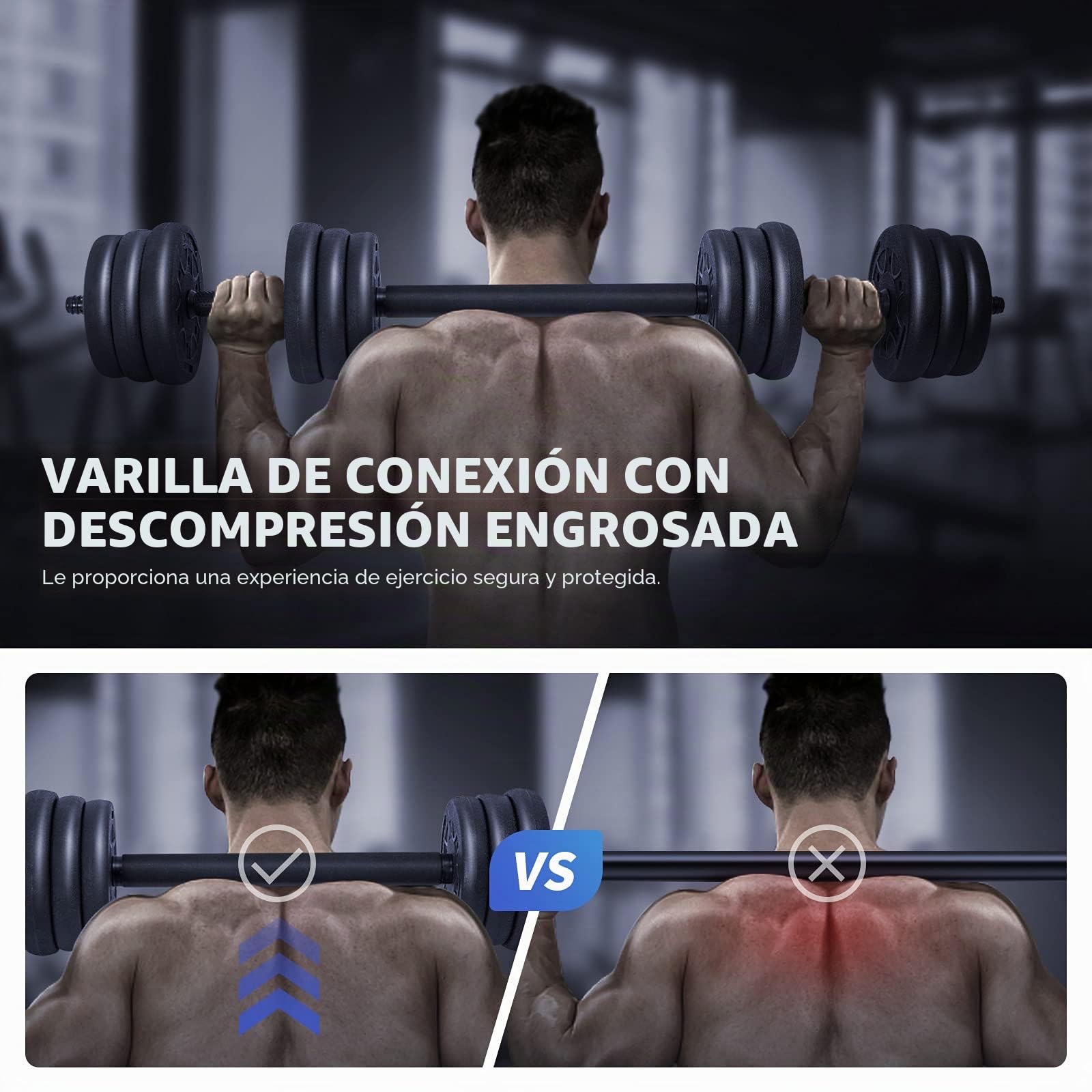 Juego de Mancuernas, Mancuernas Ajustables y Barra 2 en 1, con Barras Conexión y Discos 20KG, para Culturismo, Aptitud, Halterofilia, Ejercicios de Gimnasio Doméstico