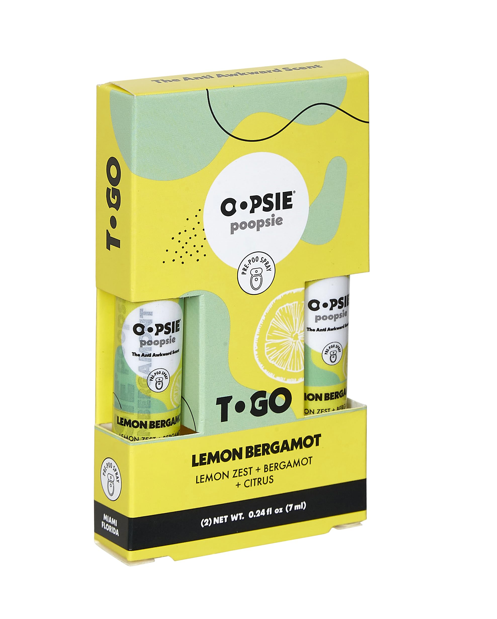 Oopsie Poopsie Toilet Spray, Travel Essentials, Each Up to 50 Uses, On-The-Go Bathroom Odor Deodorizer with Essential Oils, TSA Approved Size, Lemon