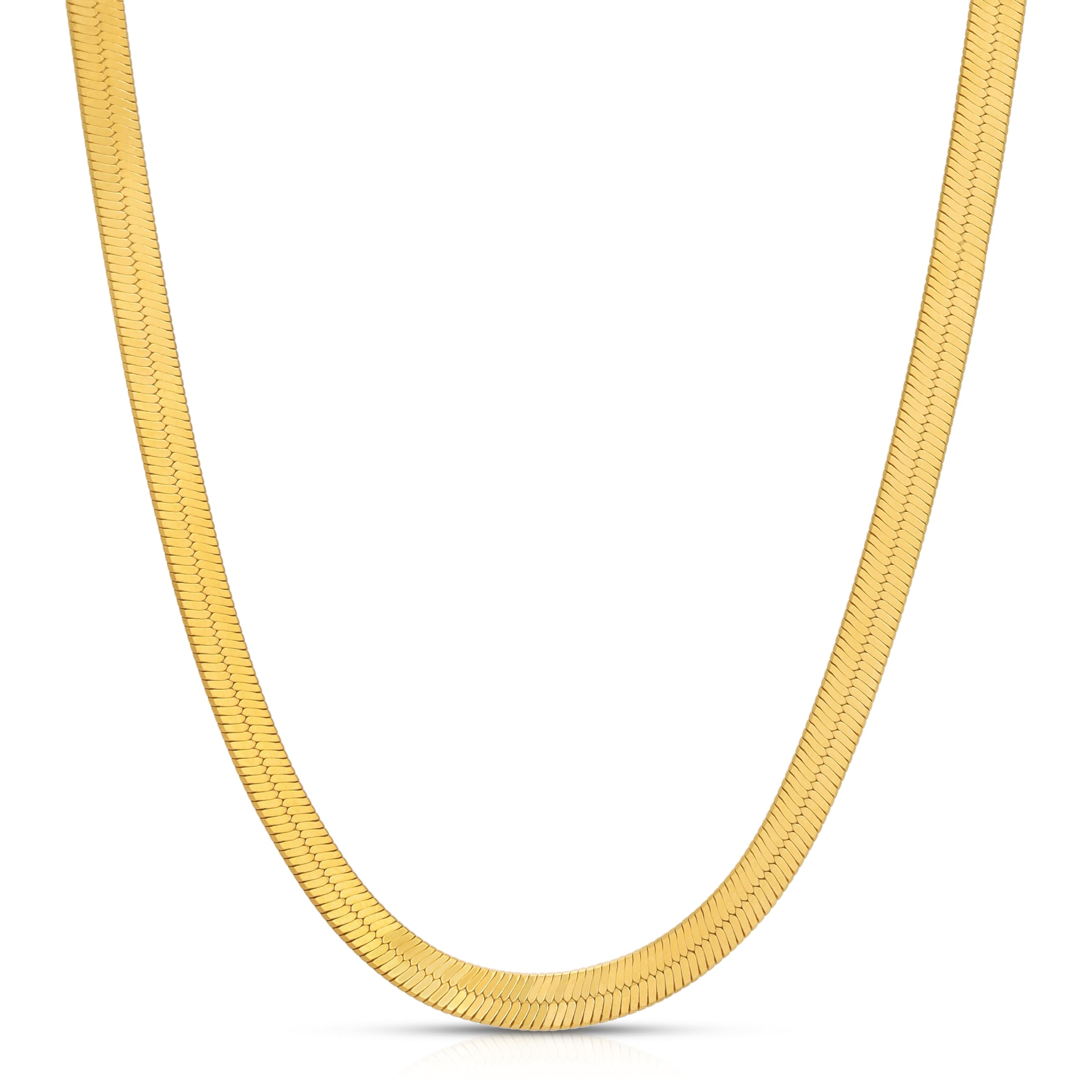 ONTHOLOGIE Herringbone Chain Necklace for Women Men, Real Gold Over Sweatproof, Water-Resistant, Everyday Wear, 2mm-2.5mm-3mm-4mm-5mm Wide Flat Snake