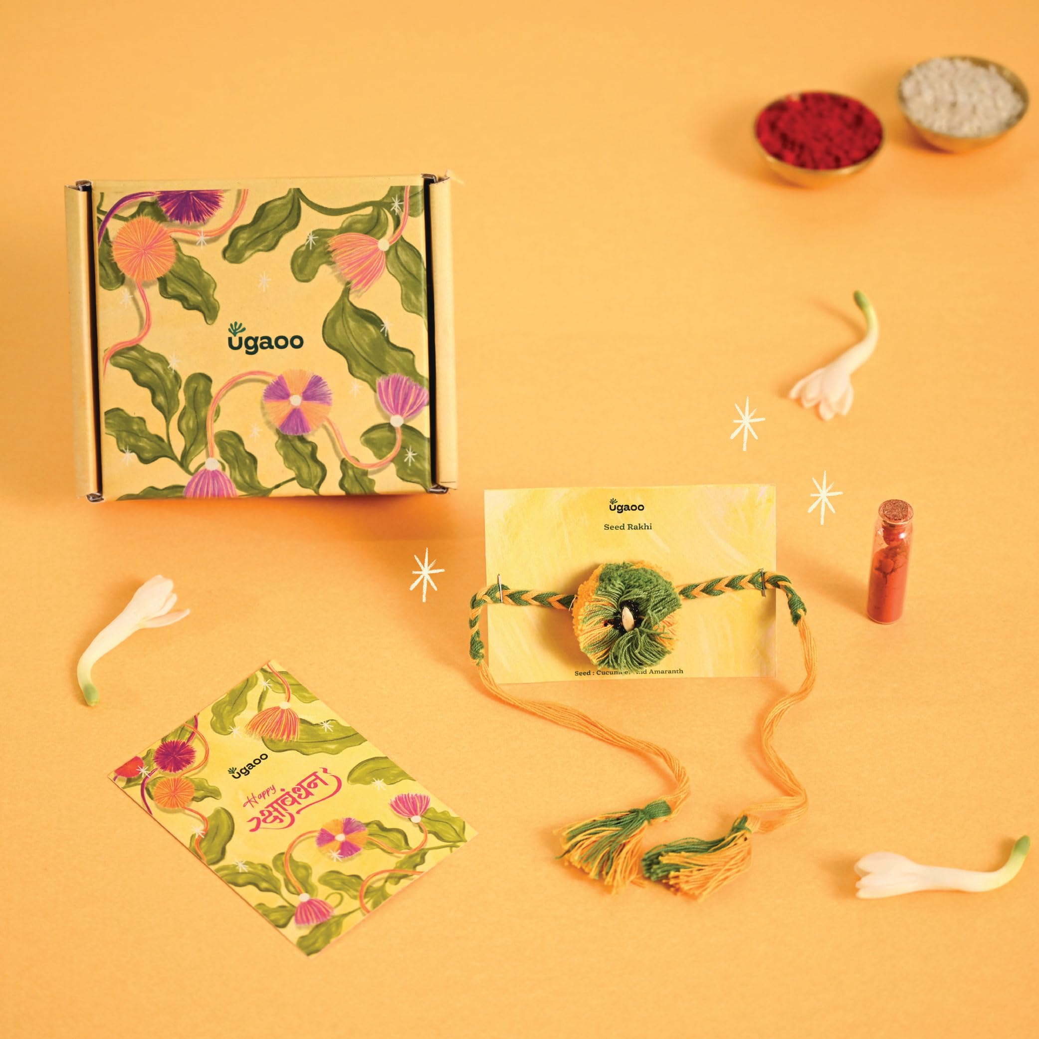 UGAOO Plantable Seed Rakhi with Cucumber & Chulai Seeds | Hand-crafted | Eco-friendly Rakhi | Includes Roli & Chawal