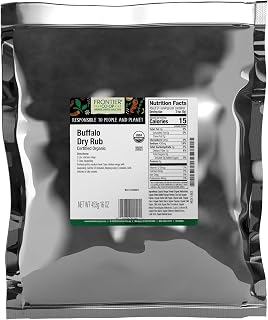 Frontier Co-op Organic Buffalo Dry Rub, 1lb Bulk Bag - Tangy and Spicy Seasoning with Paprika, Vinegar, and Chili Pepper for Chicken and Popcorn | 16 Ounce (Pack of 1)