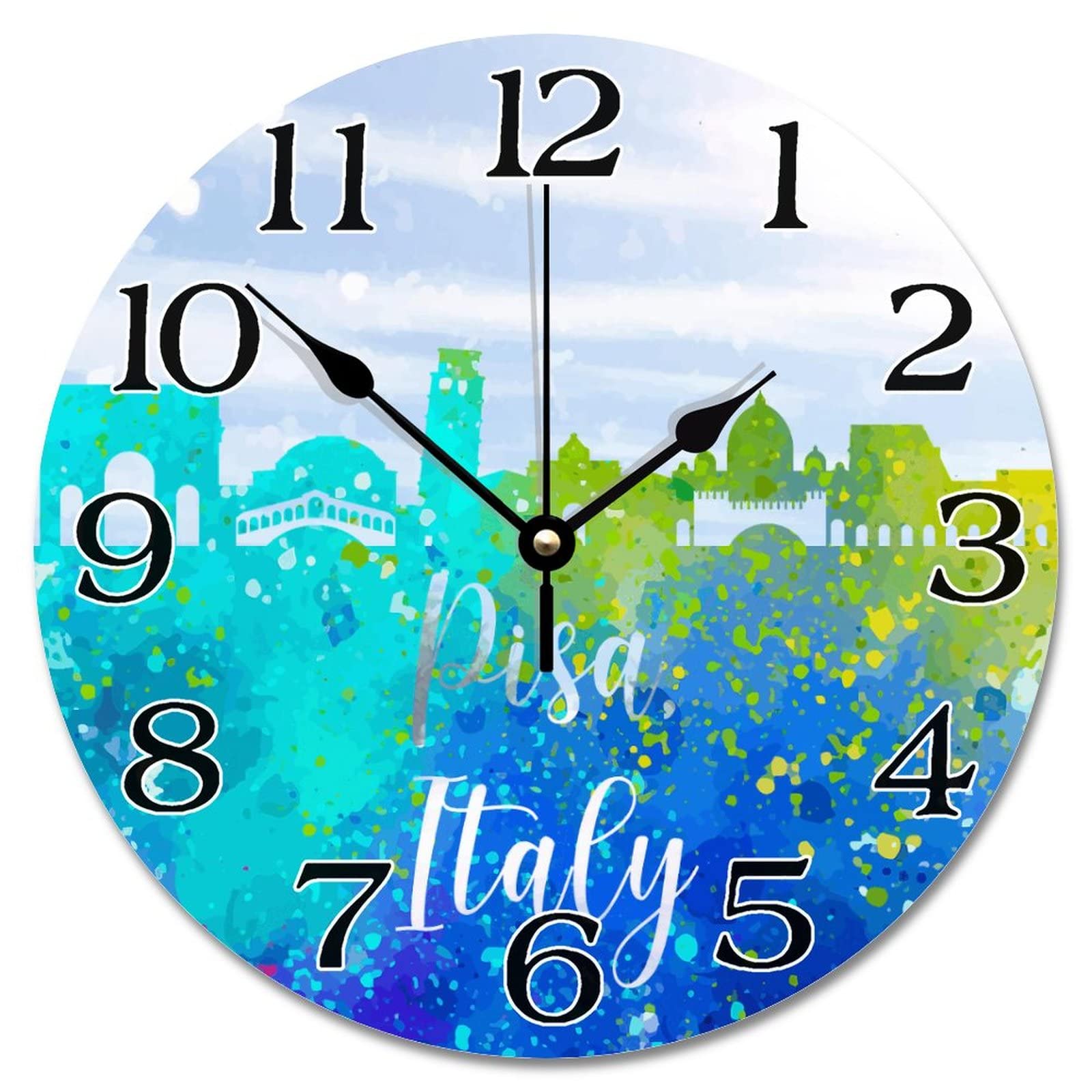 Horloge murale en bois découpé silhouette de Pise 30cm mécanisme muet