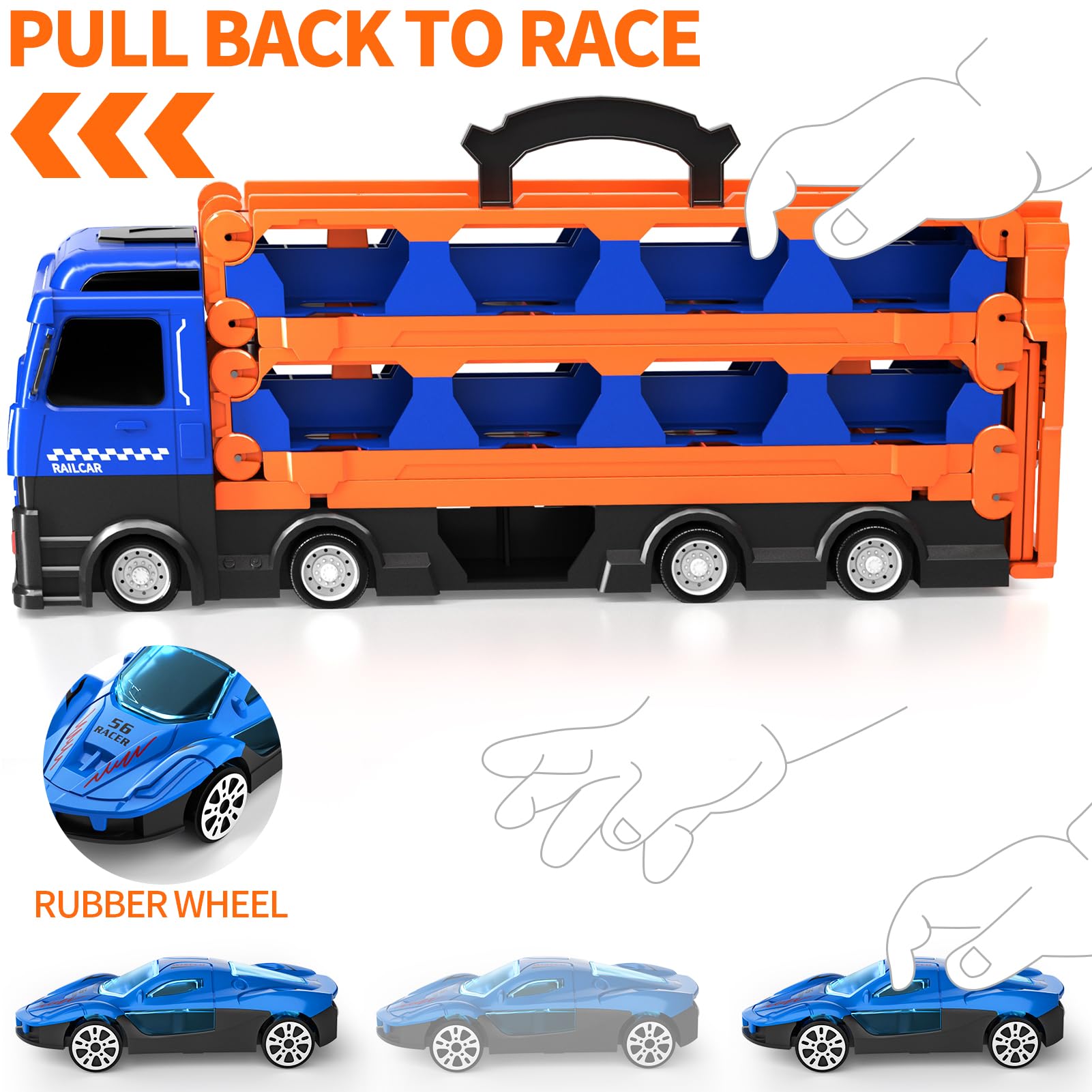 Ci Vetch 78-Zoll Autos LKW Spielzeug für Kleinkinder 1-7 Jahre, Transport-LKW Mit 24 Pcs Druckguss Autos, Geschenke für Jungen