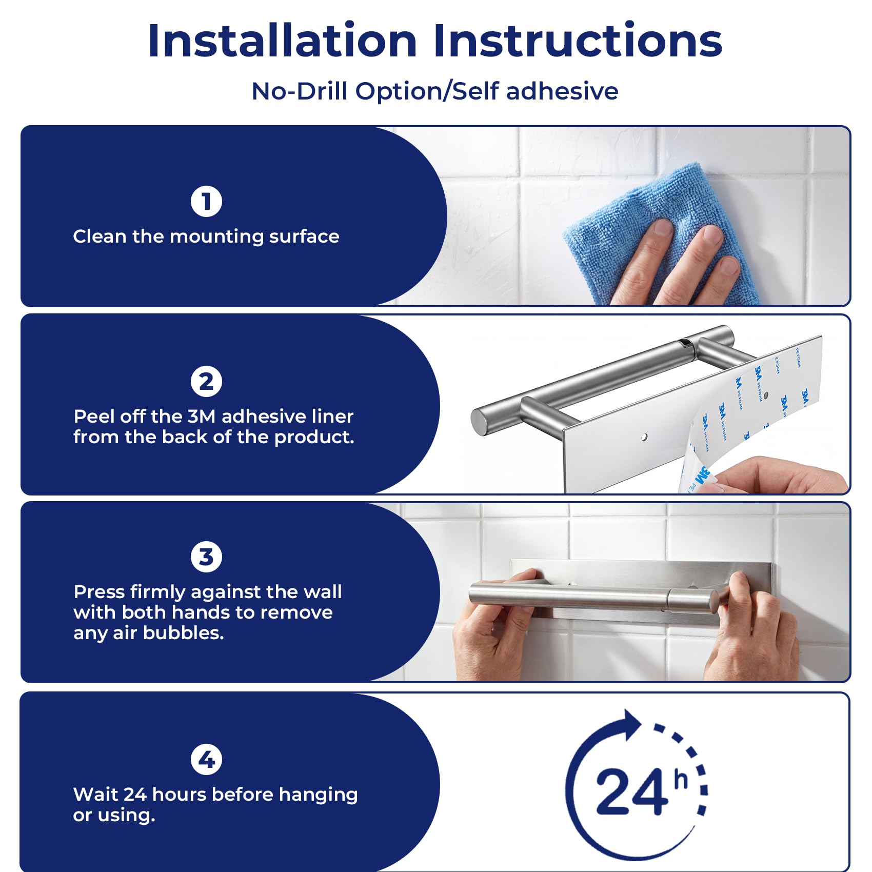 Brushed Nickel Toilet Paper Holder, Wall Mount Toilet Roll Holder Self Adhesive or Screw Installation, Pivoting Double Post Toilet Roll Holder SUS304 Stainless Steel for Bathroom and More — Amazon image 6
