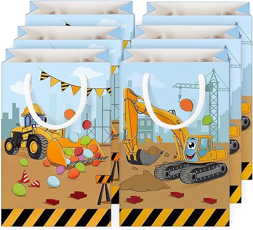 WERNNSAI Bolsas de fiesta de construcción 16 piezas de suministros de fiesta temática de construcción, bolsas de recuerdo de camión para niños,