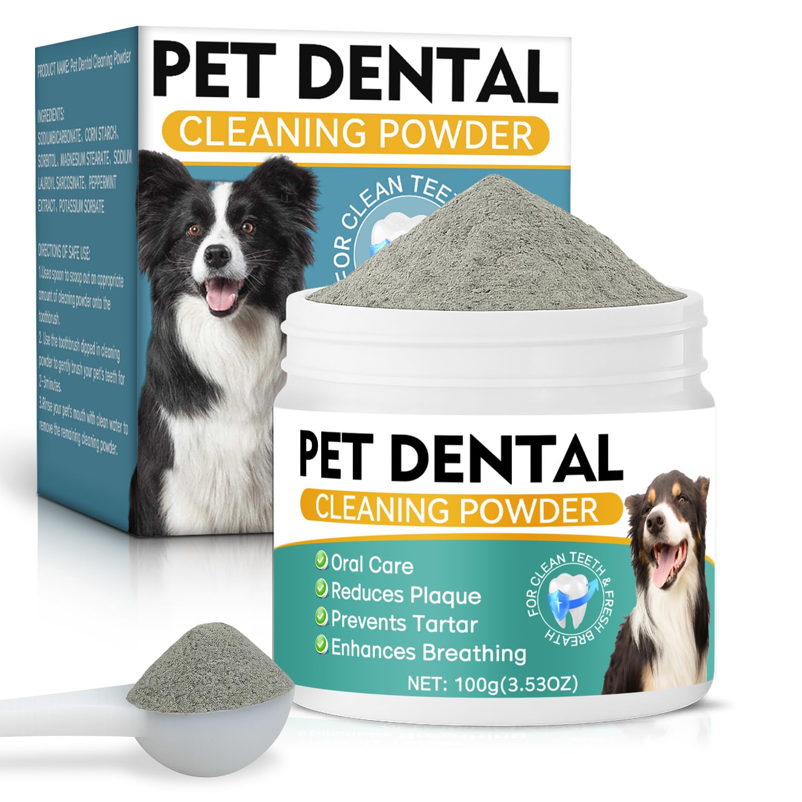 Erigathe Dog Dental Powder, Dog Teeth Cleaning Powder- Natural Breath Freshener for Dogs, Tartar & Plaque Remover, Dental Care for Small, Medium, Large Dogs & Cats (Dog Dental Powder)