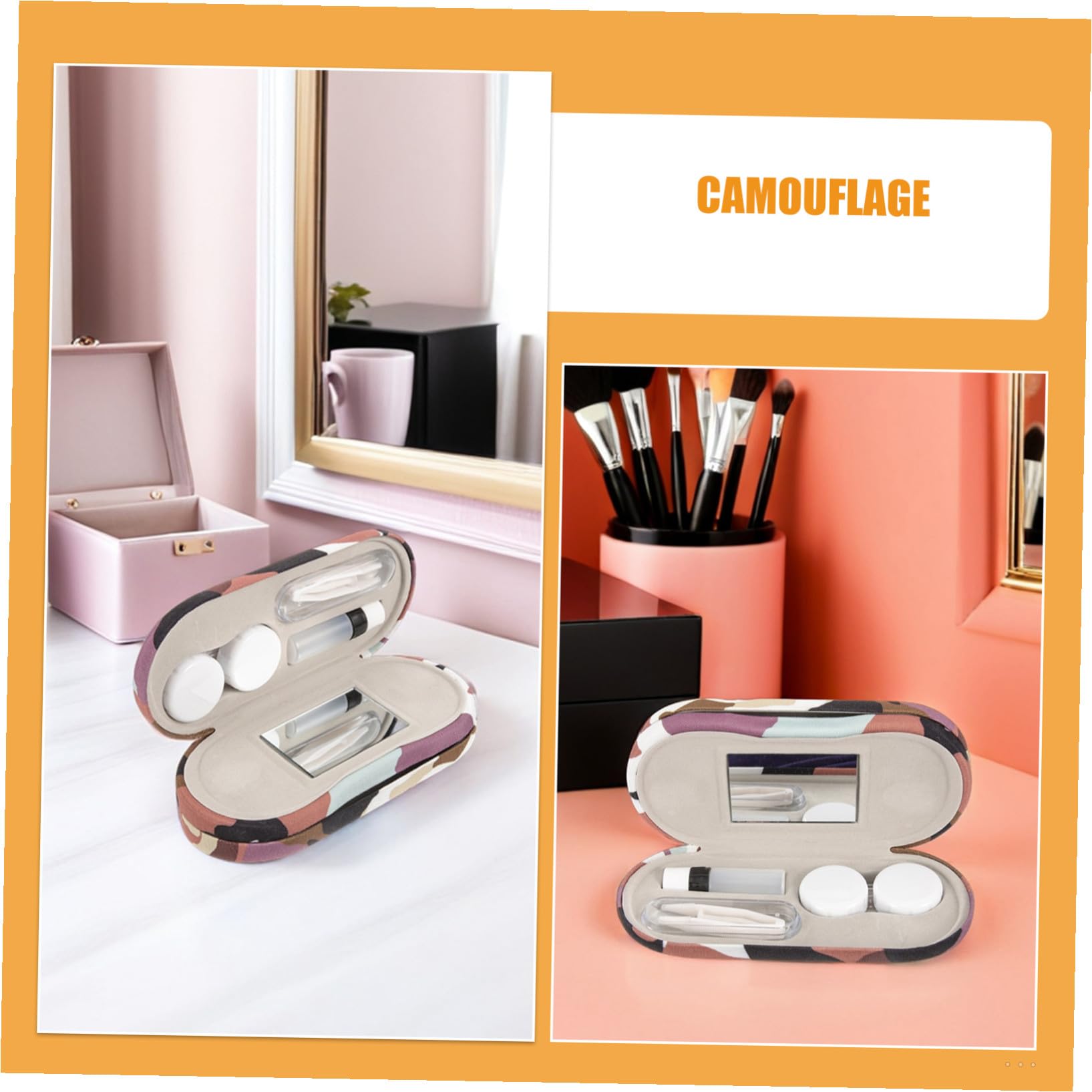 2 Ensembles Étui Lunettes Dur Rigide Double Face Camouflage Portable avec Miroir Intégré Boîte de Rangement Compacte pour Lunettes Protection Robuste pour Voyage Homme Femme