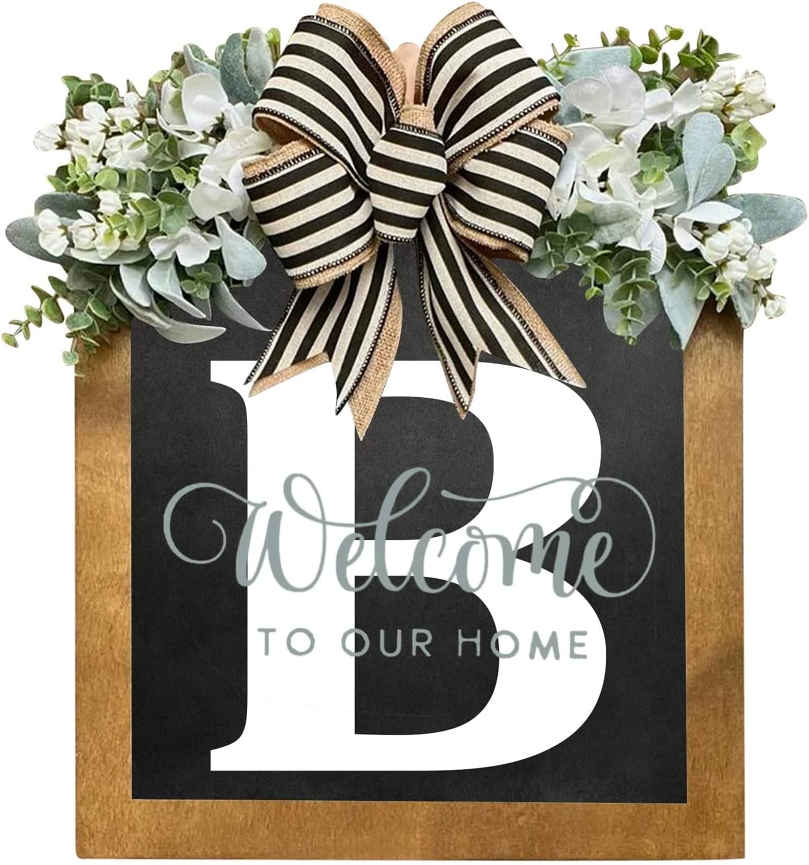 16'' Personalized Last Name Welcome Sign, Door Wreaths for Front Door Outside, Spring Wreath for Front Door Decor, Farmhouse New Home Gifts for Home (B)