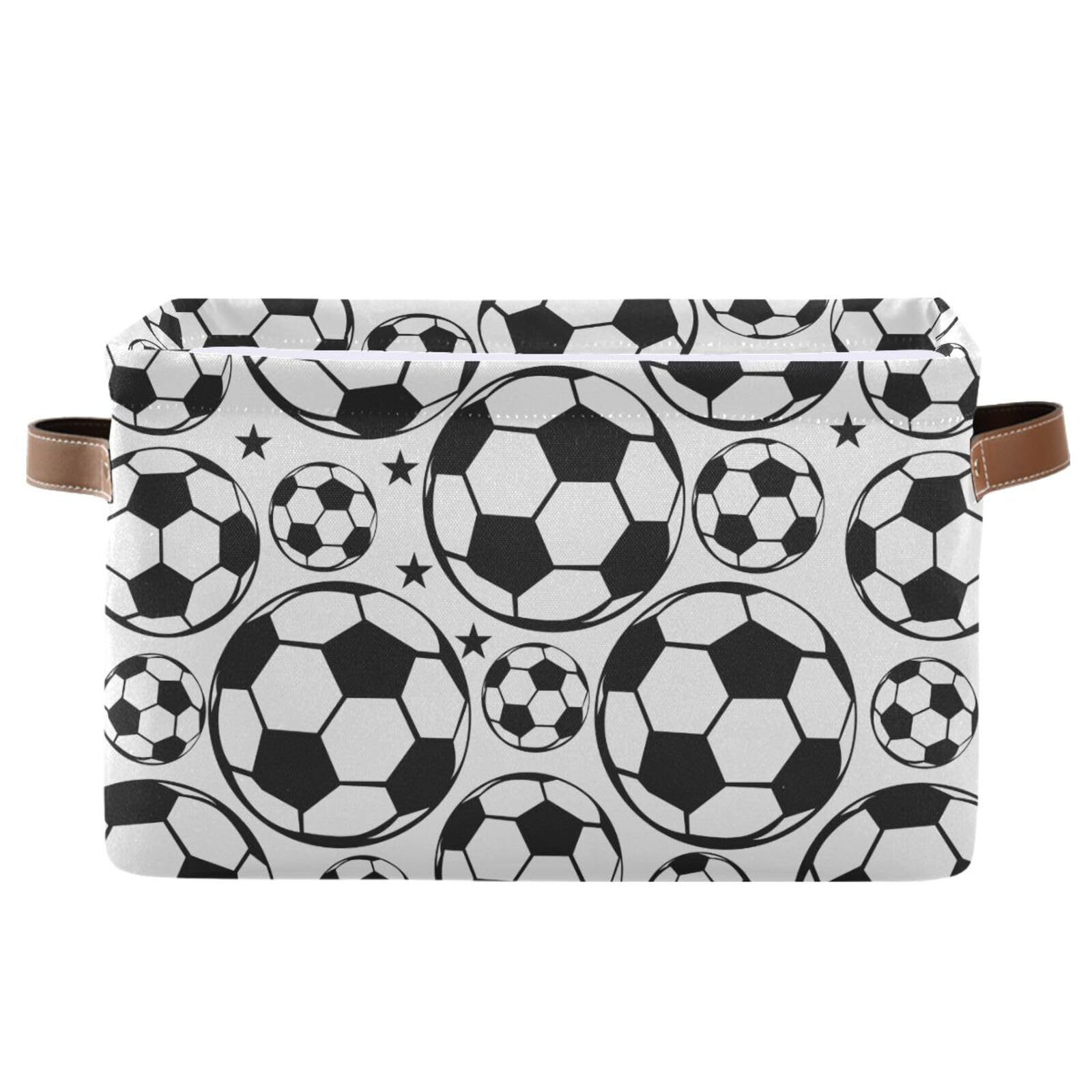 BOENLE Soccer Ball Football Large Storage Basket Cube Storage Bin Canvas Fabric Organizer Handles Collapsible Decorative for Clothes Toys Bedroom