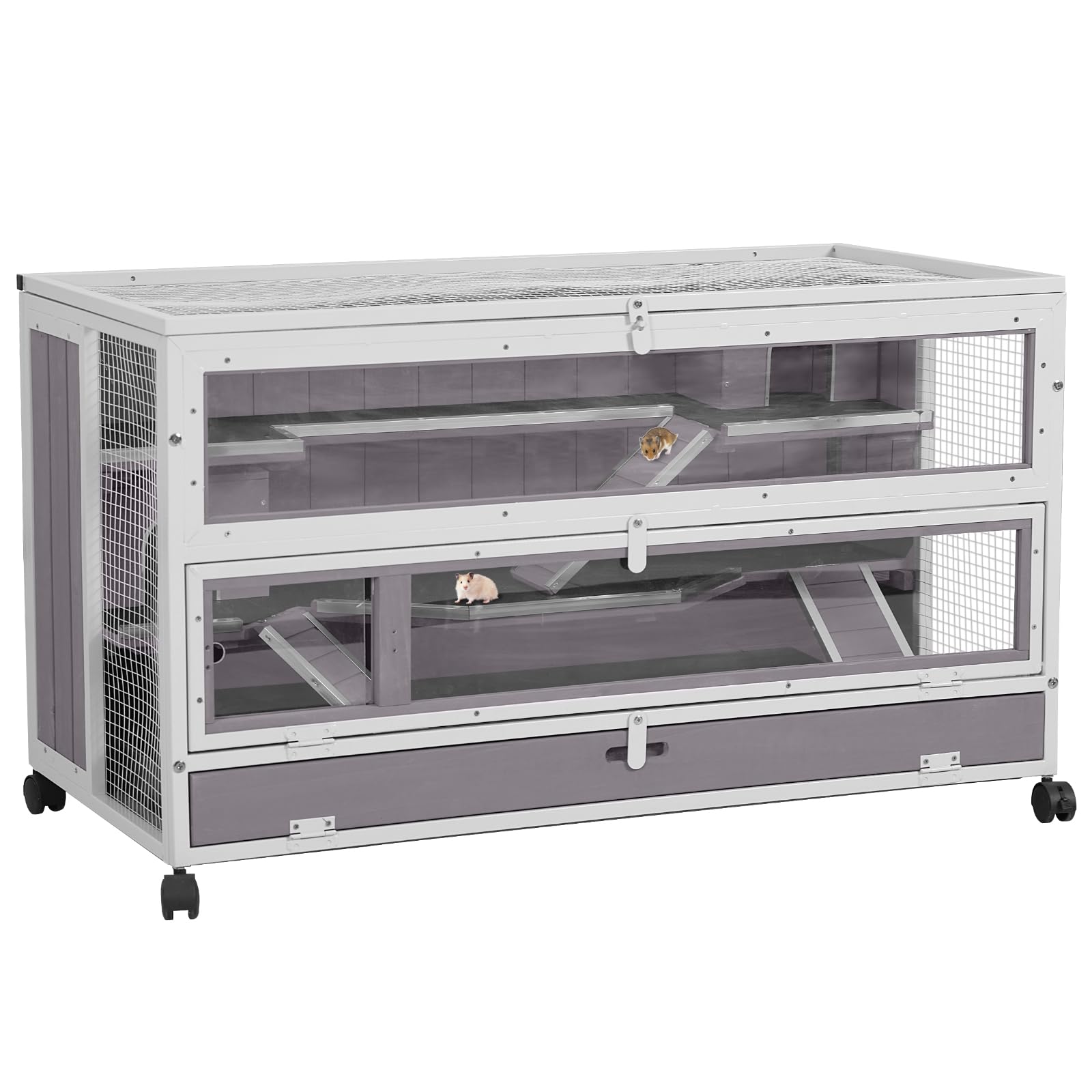 Aivituvin Hamster Cage Guinea Pig Cage with Metal Frame Chewproof Rat House Small Animal Cage Critter Nation Cage Movable