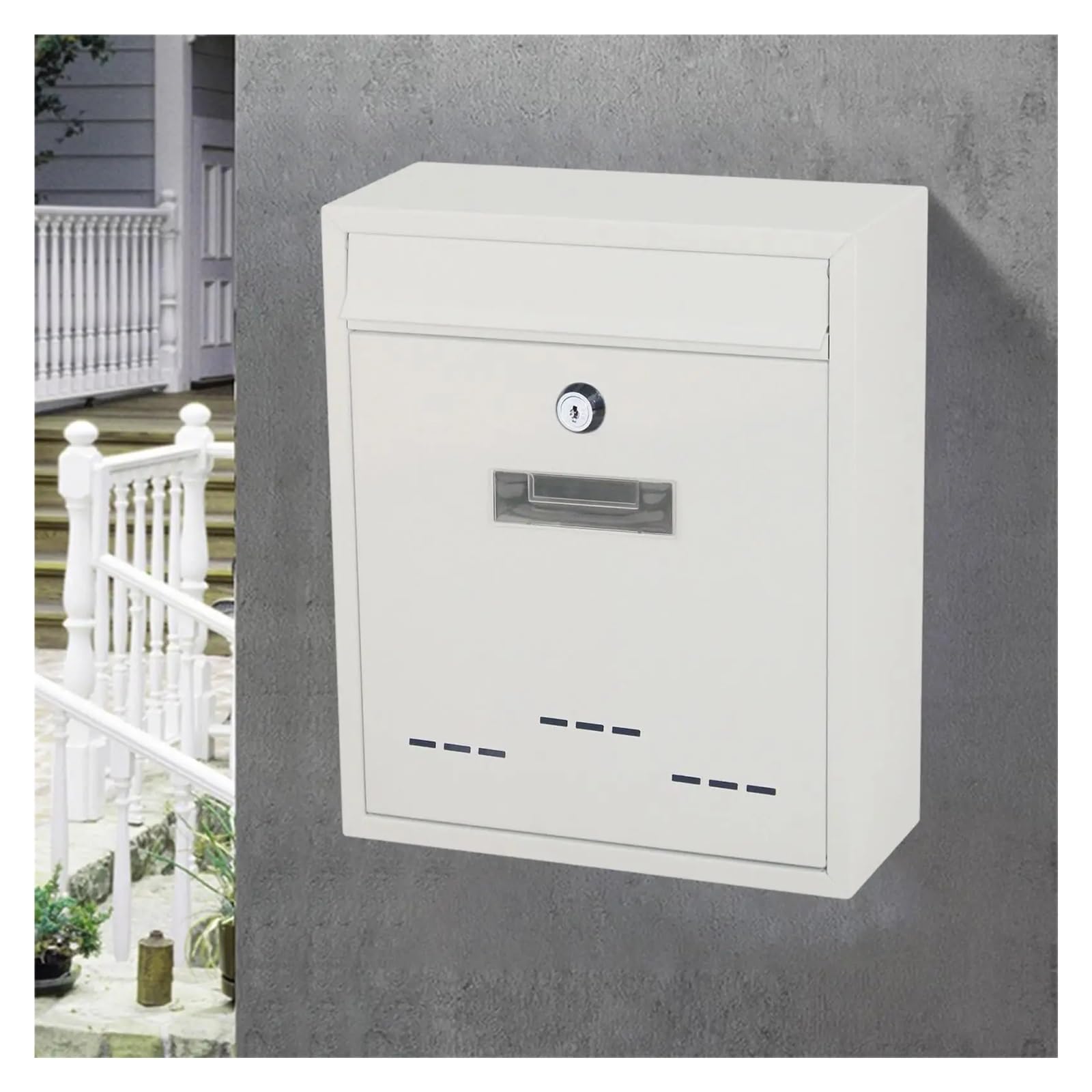 Post Box Retro Mount Mailbox Lockable Post Letter for Outdoor External(WHITE)